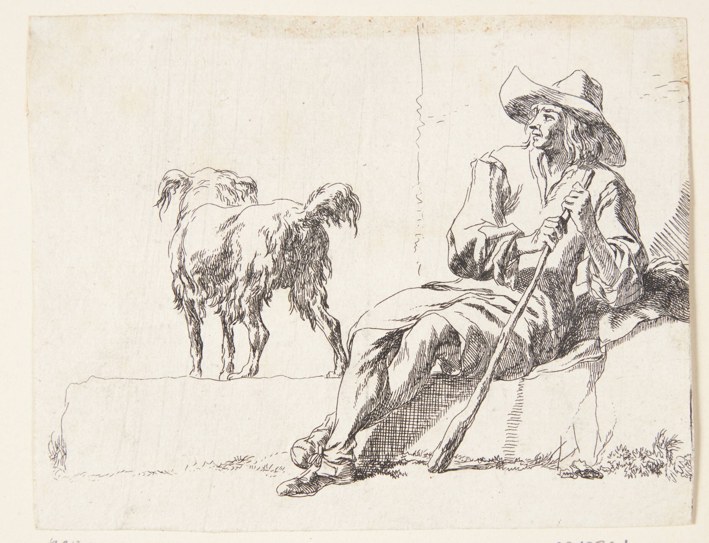 En hyrde med sin hund. Titelblad til "Geder", Nicolaes Berchem, 1620-1683