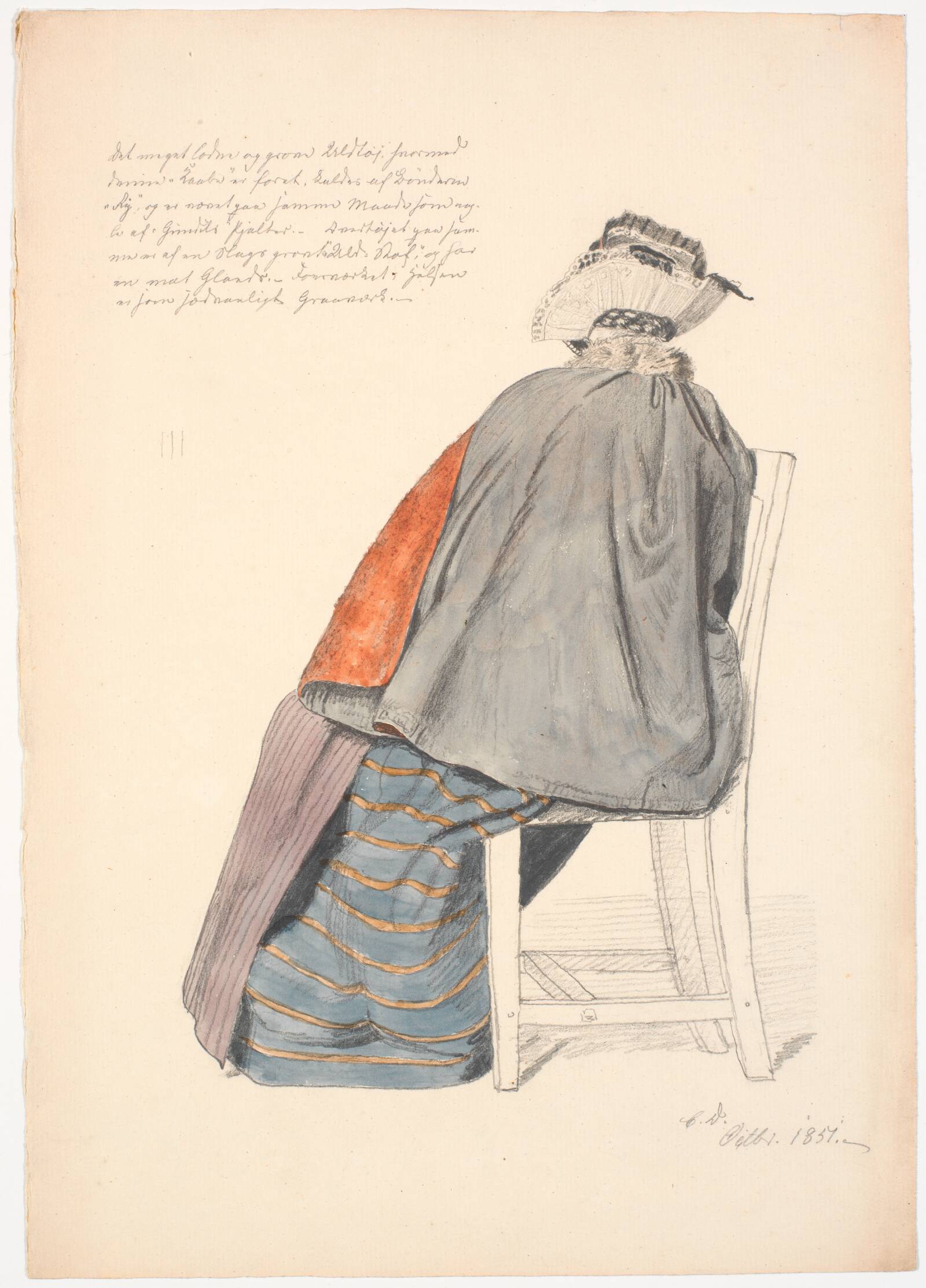 Siddende kone set fra ryggen, Christen Dalsgaard, 1851