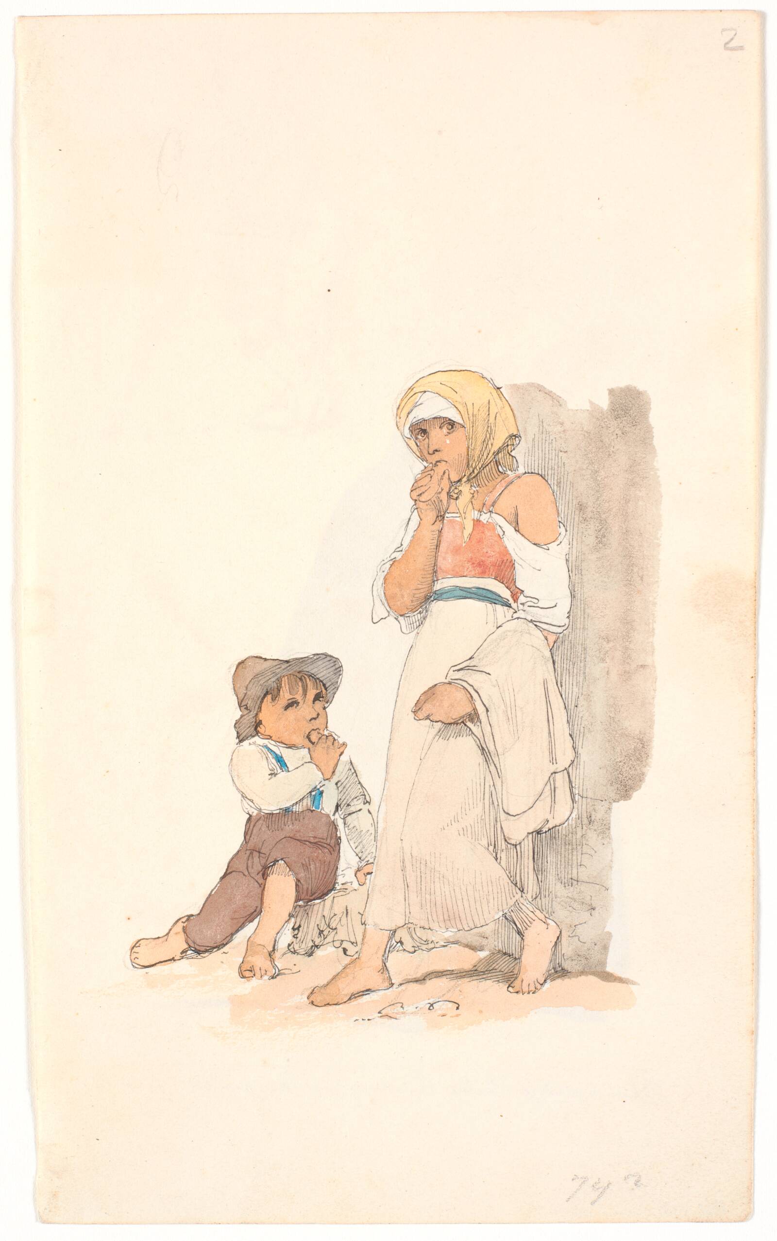 Tiggerbørn, gnavende på brød, Johan Thomas Lundbye, 1846