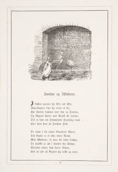 Hønsene og Ænderne. Illustration til H.V. Kaalund, "Fabler for Børn"