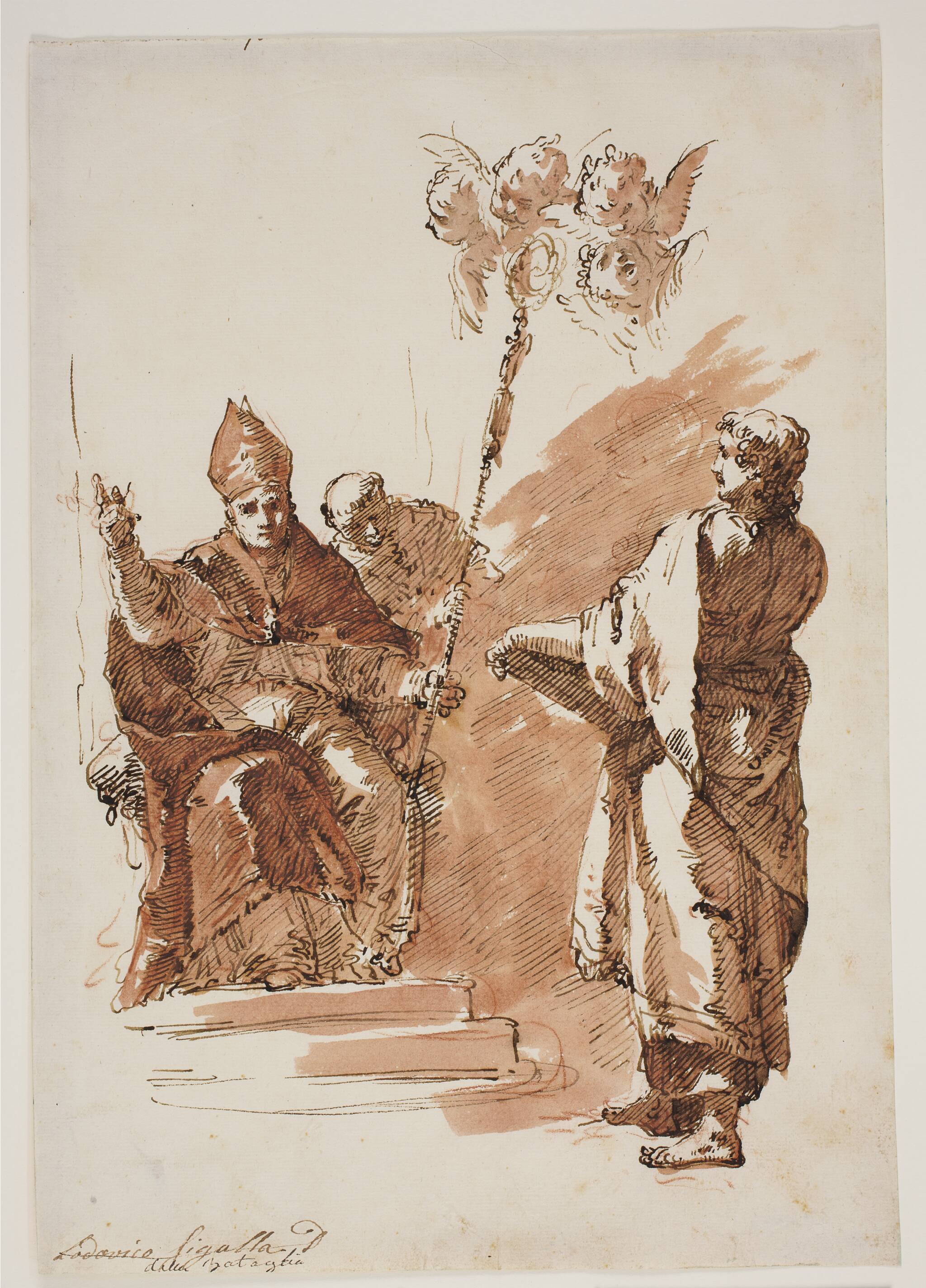 Ludvig den Hellige, siddende, med apostlen Johannes stående ved sin side. Studie til altertavle i Chiesa dell’Angelo Raffaele, Venedig