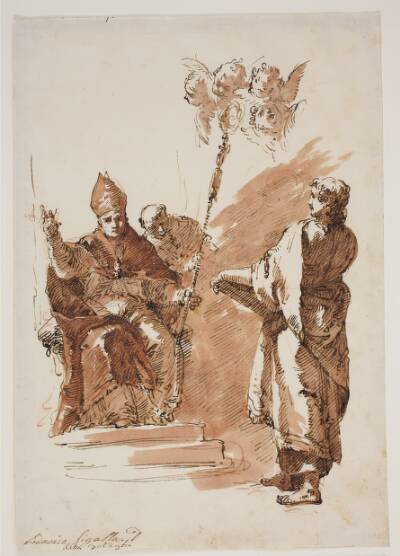 Ludvig den Hellige, siddende, med apostlen Johannes stående ved sin side. Studie til altertavle i Chiesa dell’Angelo Raffaele, Venedig