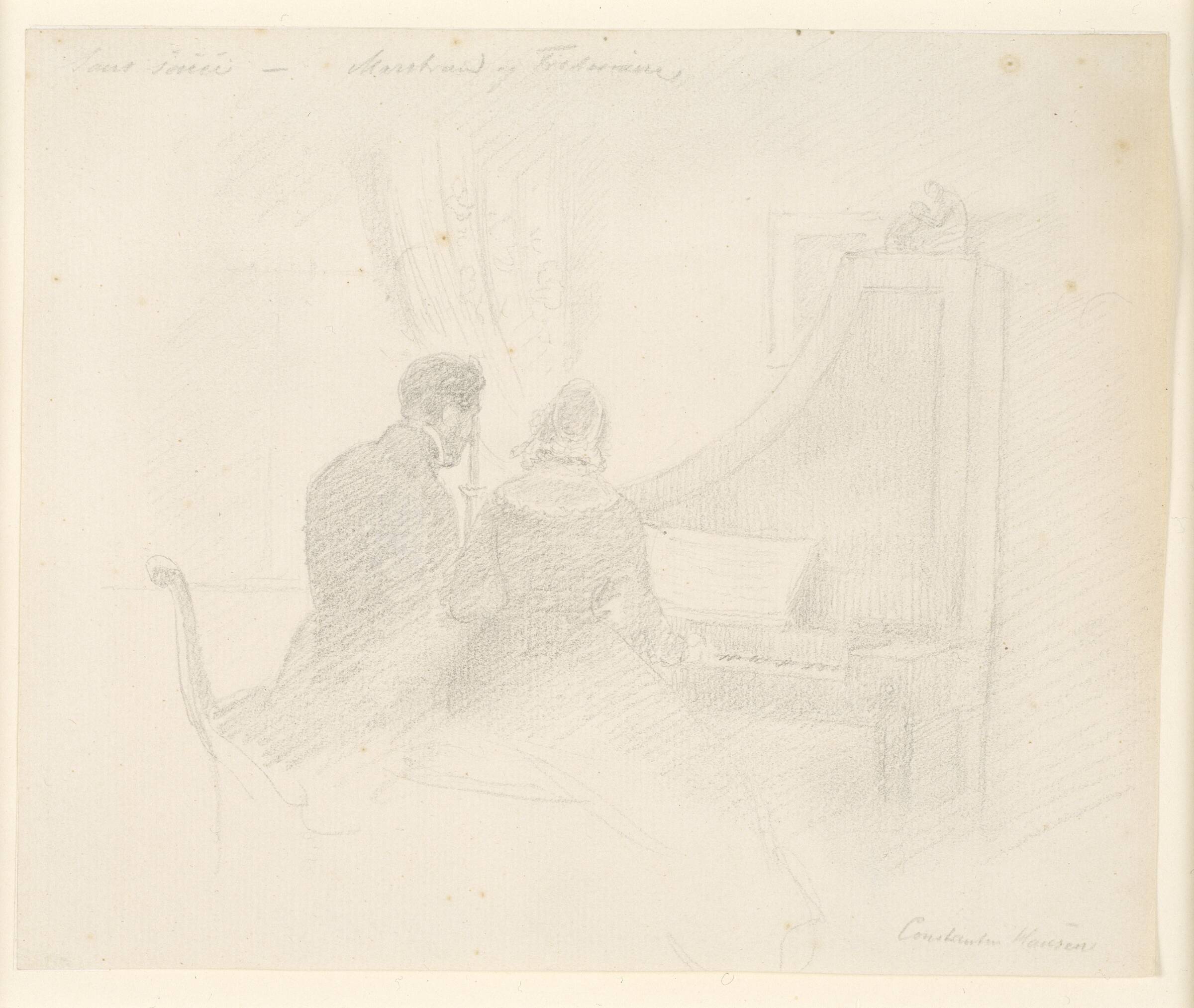Frederikke Raffenberg og Marstrand spiller firhændigt, Constantin Hansen, 1804-1880