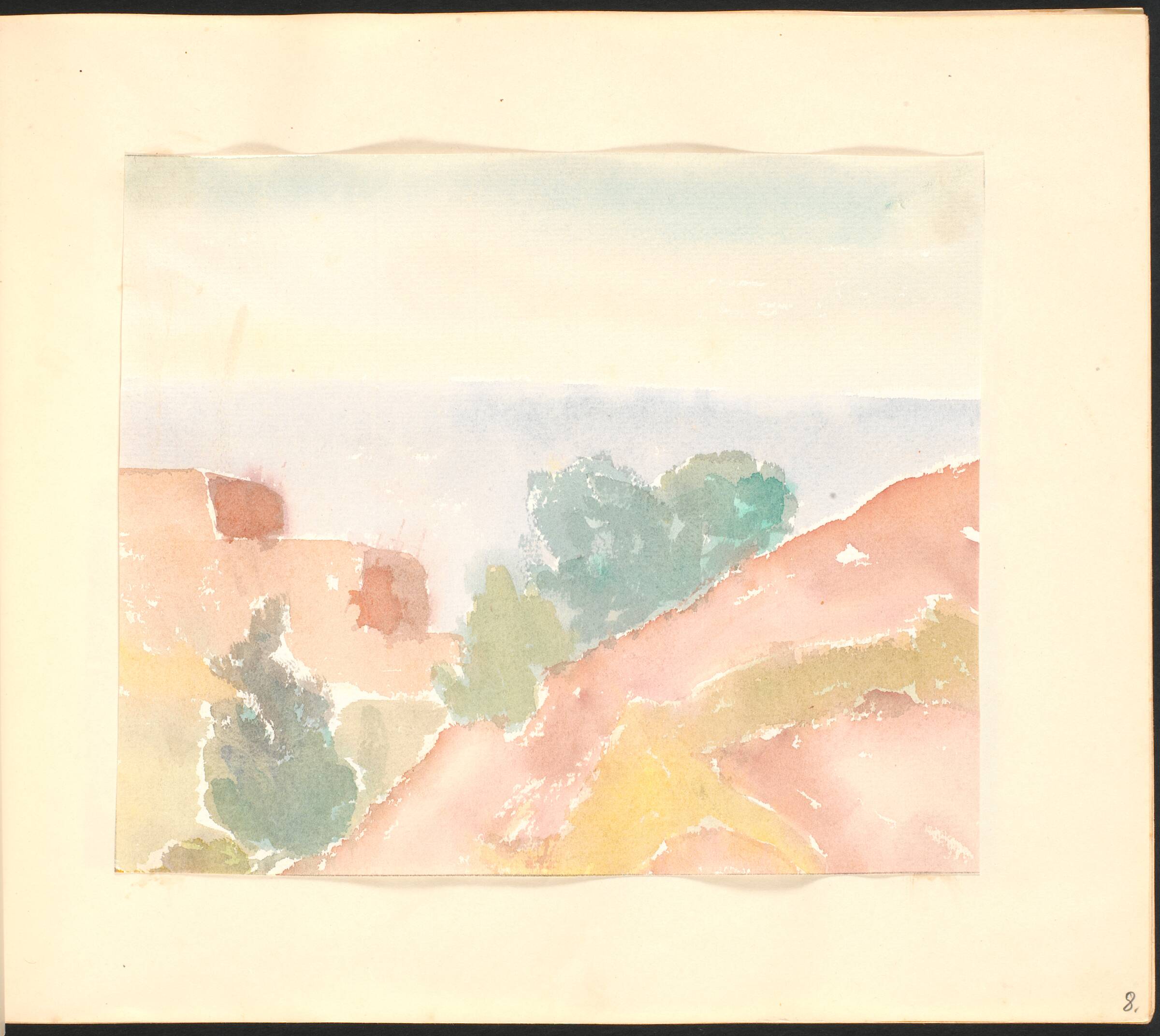 Kildendals Bastien og en bevokset skrænt ved havet, Johannes Frederiksen, 1944
