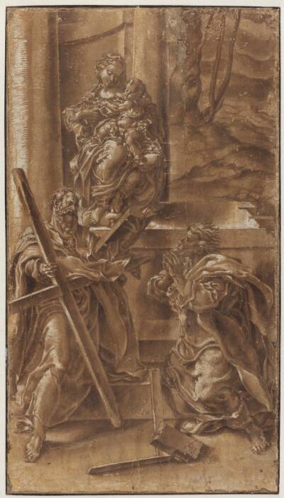 Madonna med barnet samt apostlen Andreas (t.v.) og den hellige Judas (t.h.)
