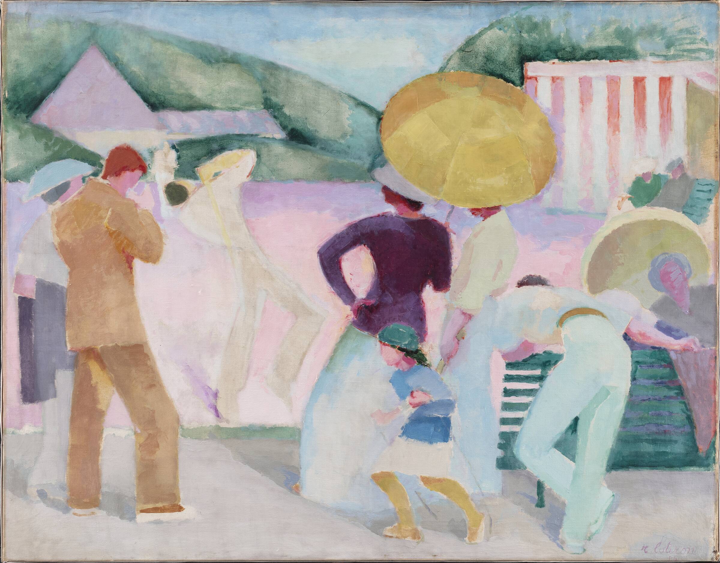 Tenniskamp, en sommerdag, med tilskuere, Robert Lotiron, 1910-1920