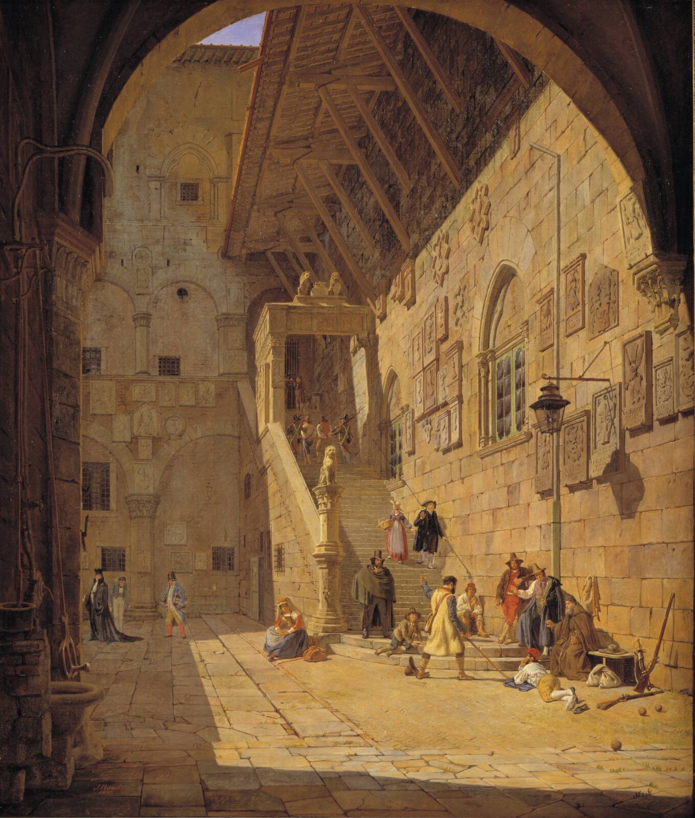 The Courtyard of the Palazzo del Bargello. Florence, by Jørgen Roed, 1842