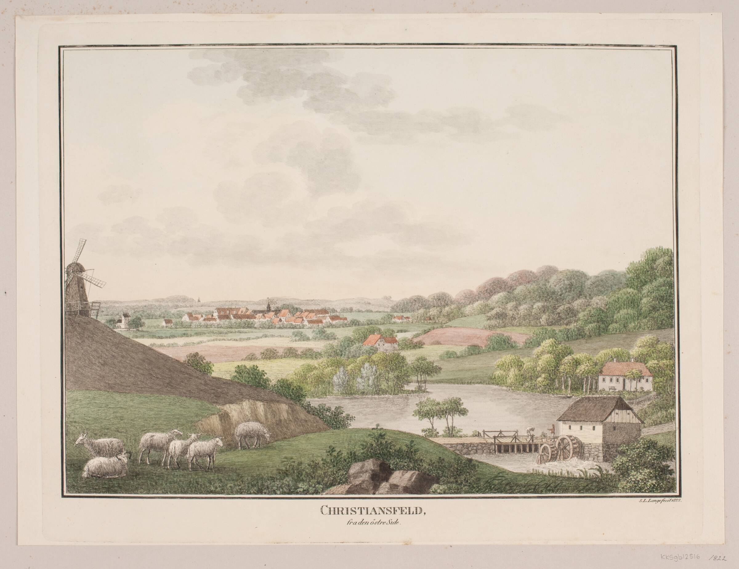 Christiansfeld, fra den østlige side, Søren L. Lange, 1822