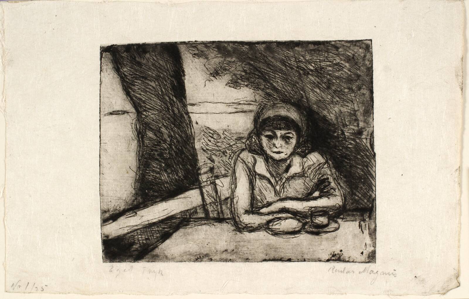Siddende kvinde ved et cafebord, Reidar Magnus, 1930