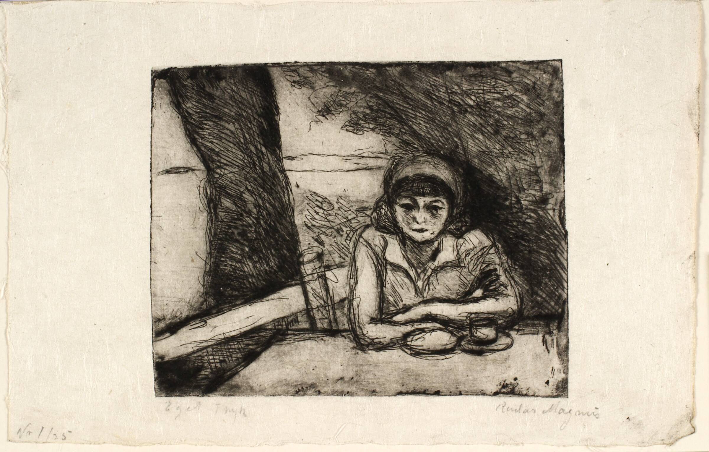 Siddende kvinde ved et cafebord, Reidar Magnus, 1930