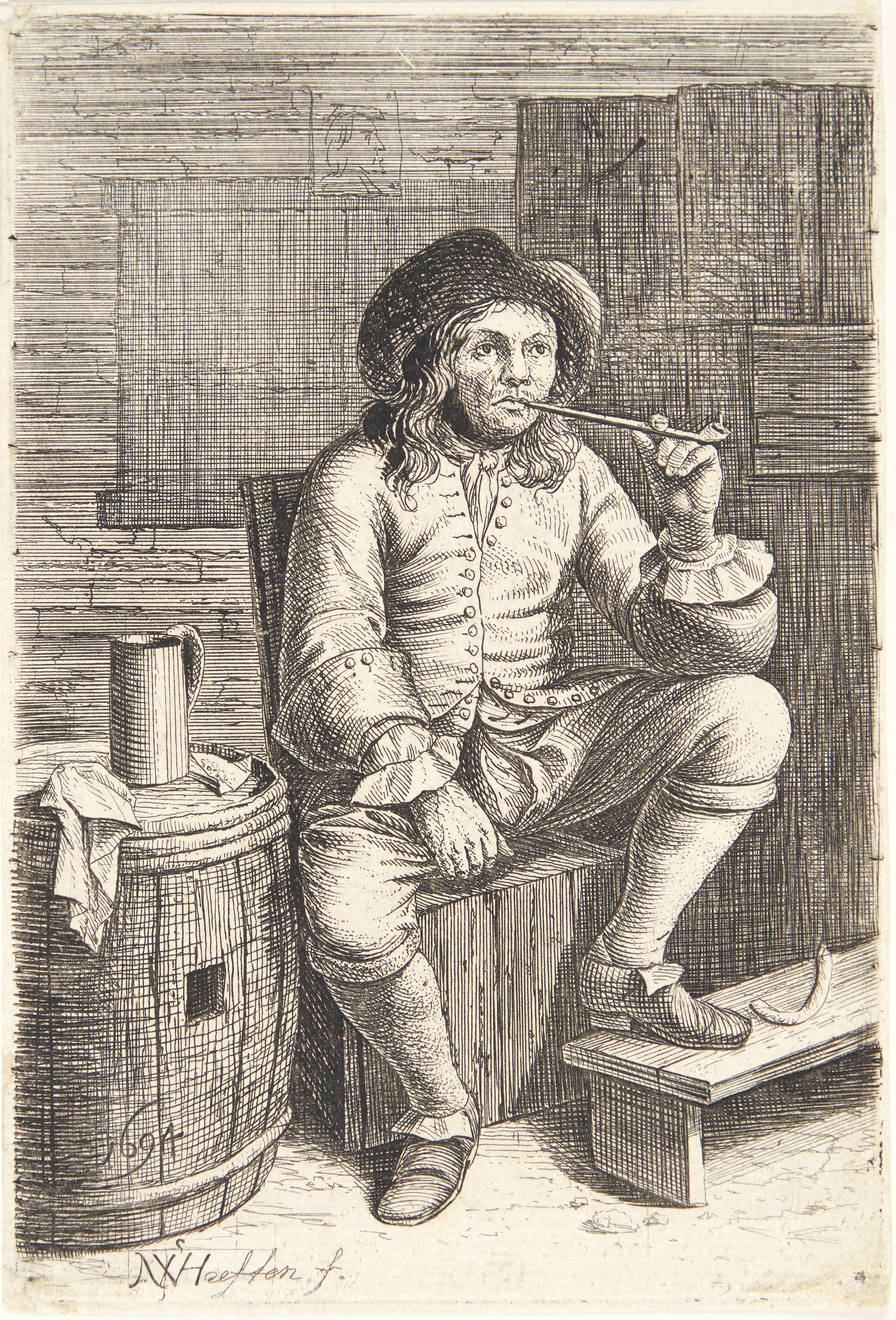 Siddende mand med pibe, Nicolaes van Haeften, 1694