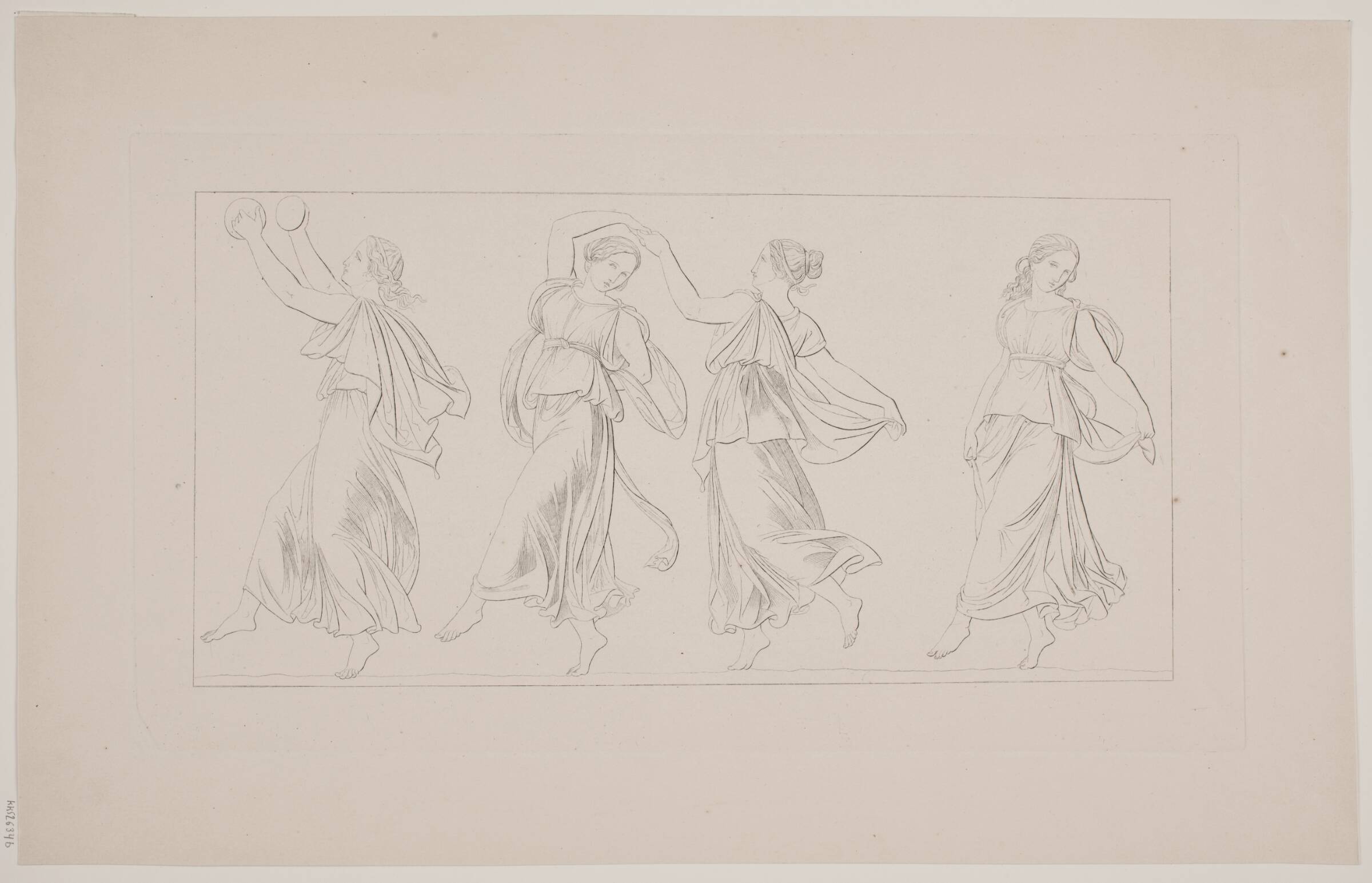 Dansende kvinder i antikt draperi, J.L. Lund, 1777-1867