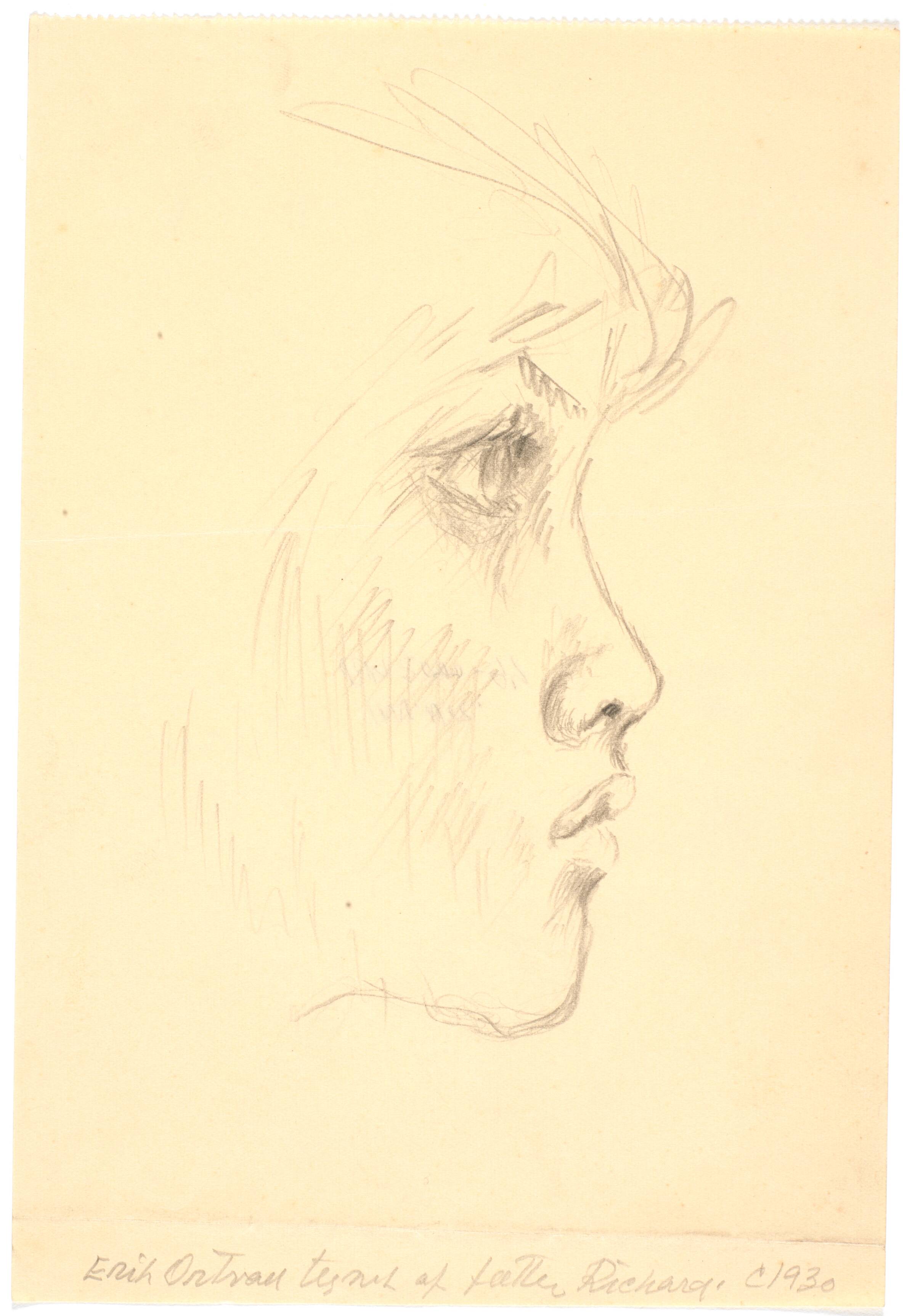 Portræt af kunstnerens fætter, den senere maler Erik Ortvad, i profil mod h., Richard Mortensen, 1929-1931
