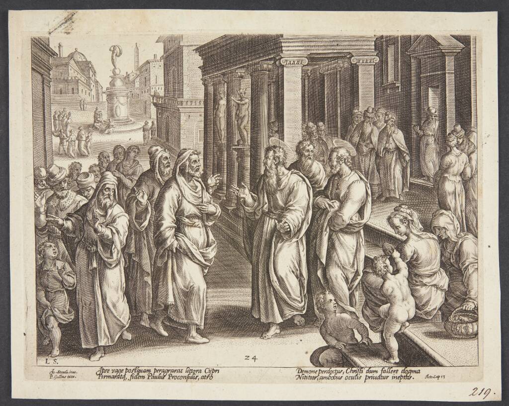 Elimas gøres blind, Adriaen Collaert, 1582