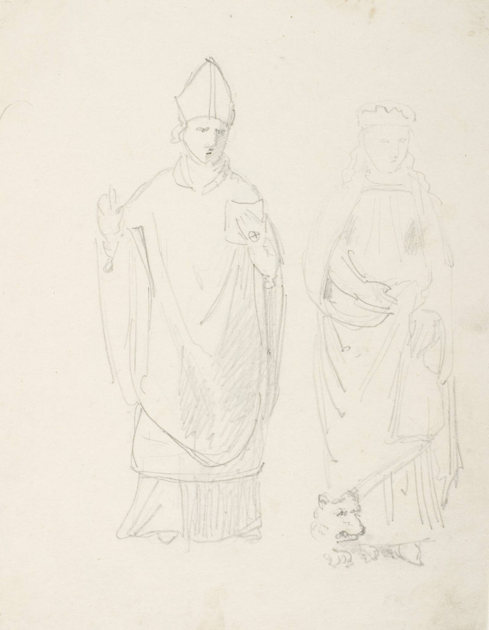 En bisp og en kvindelig helgenfigur, Dankvart Dreyer, 1831-1852
