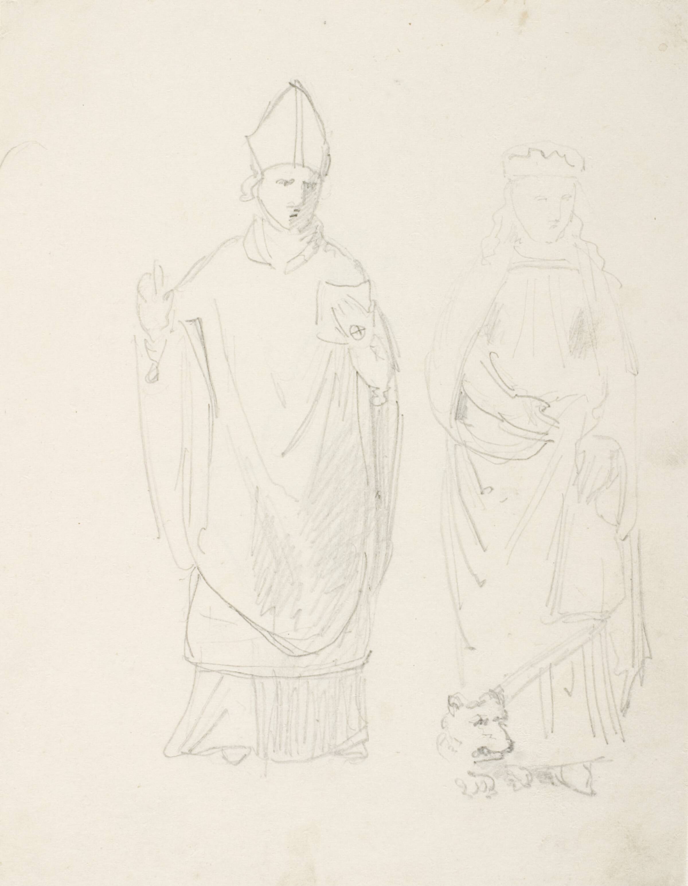 En bisp og en kvindelig helgenfigur, Dankvart Dreyer, 1831-1852