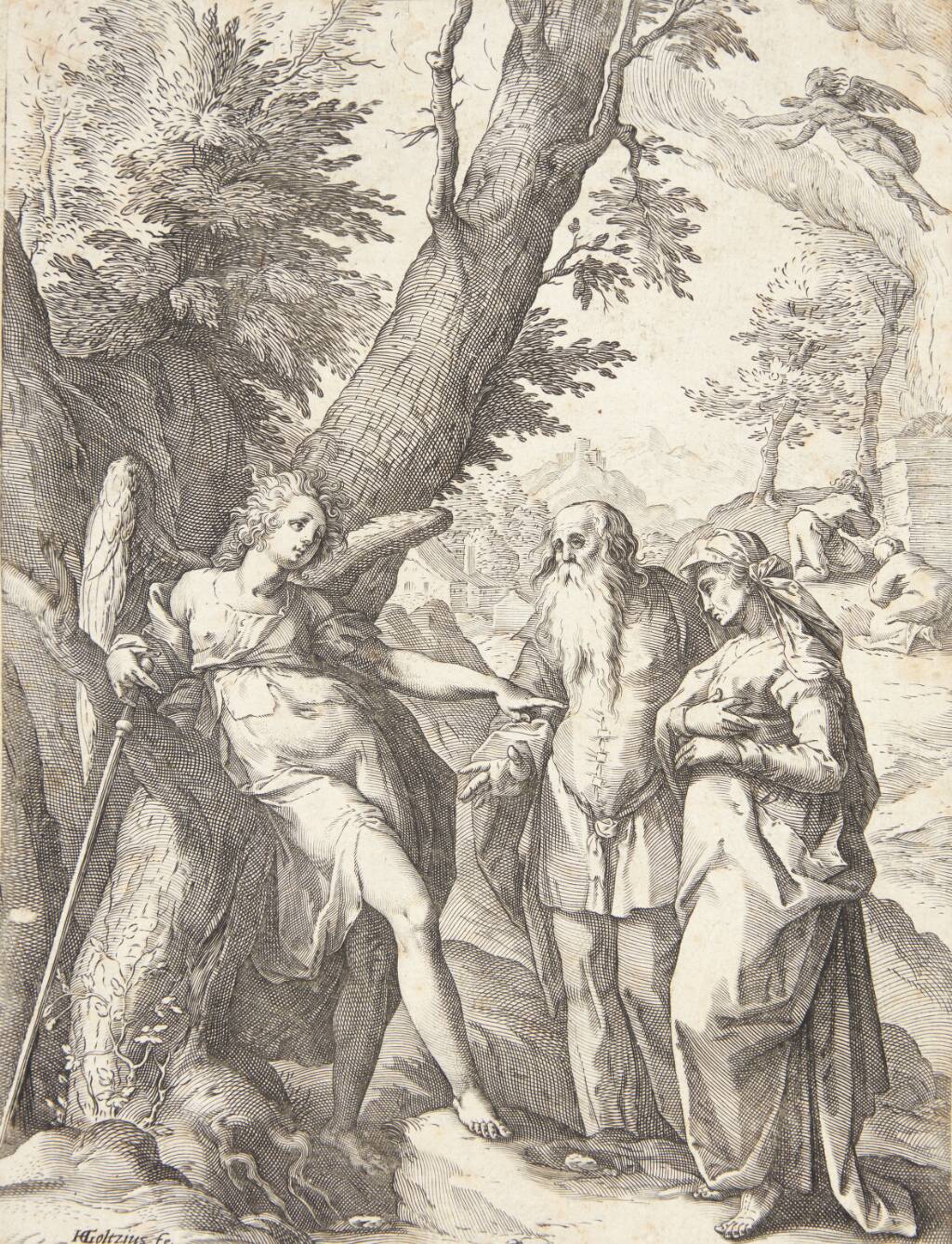 Englen bebuder Samsons fødsel til Manoa og hans kone, Hendrick Goltzius, 1558-1617