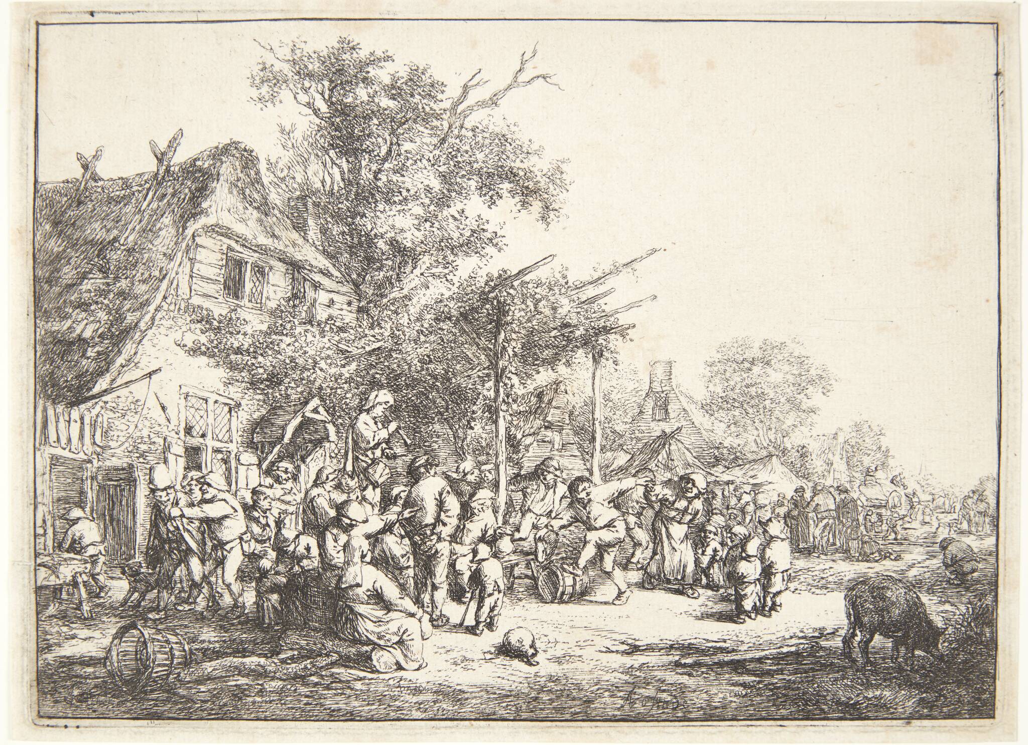 Dansende bønder ved et herberg
