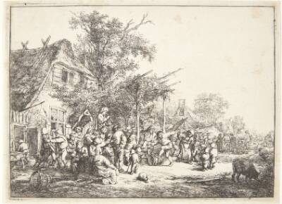 Dansende bønder ved et herberg