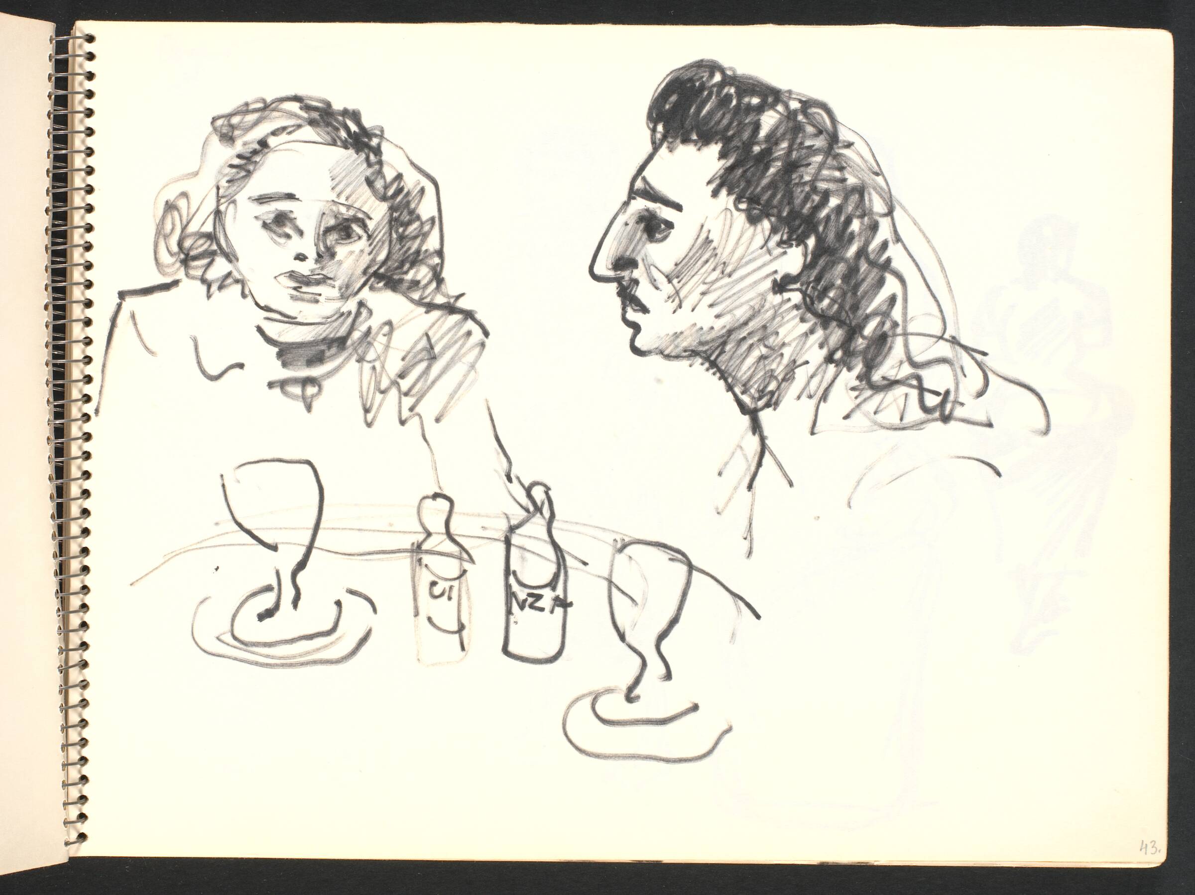 To kvinder ved et cafébord, portrætkarakter, Gottfred Eickhoff, 1952