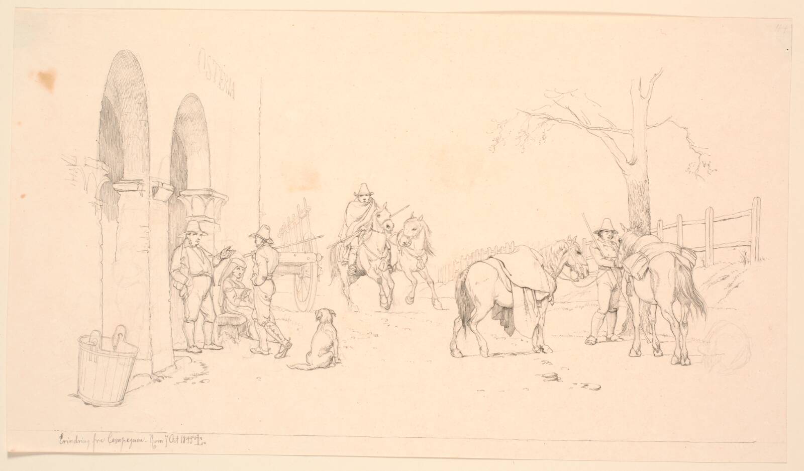Campagnoler udenfor et osteri, Johan Thomas Lundbye, 1845