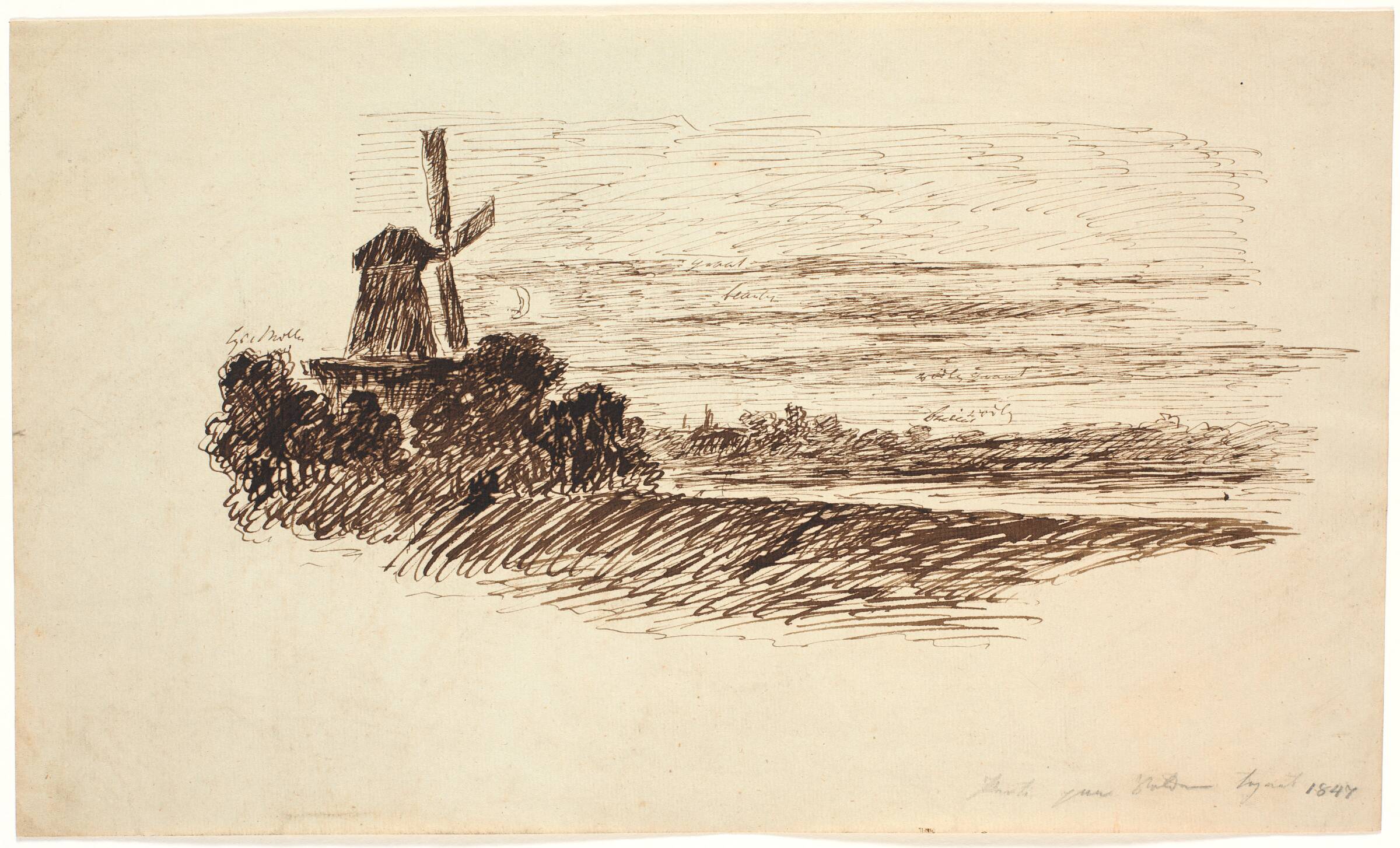 En mølle. Parti på Volden i København, J.P. Møller, 1847