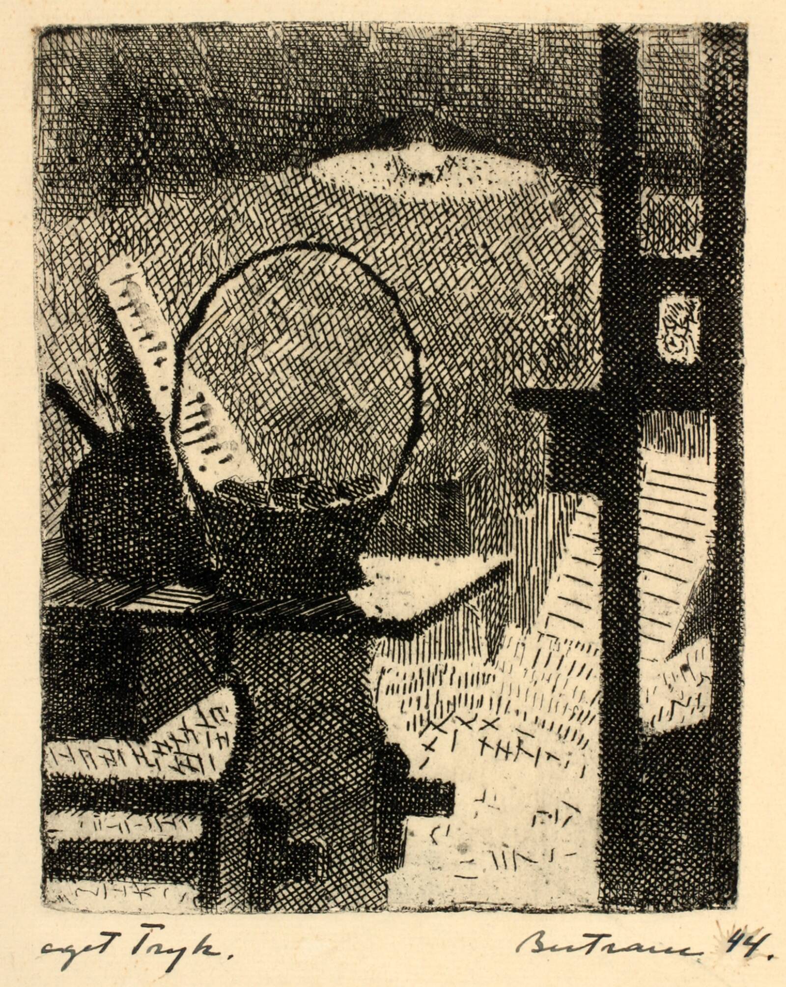 Opstilling under lampe, Helge Bertram, 1944