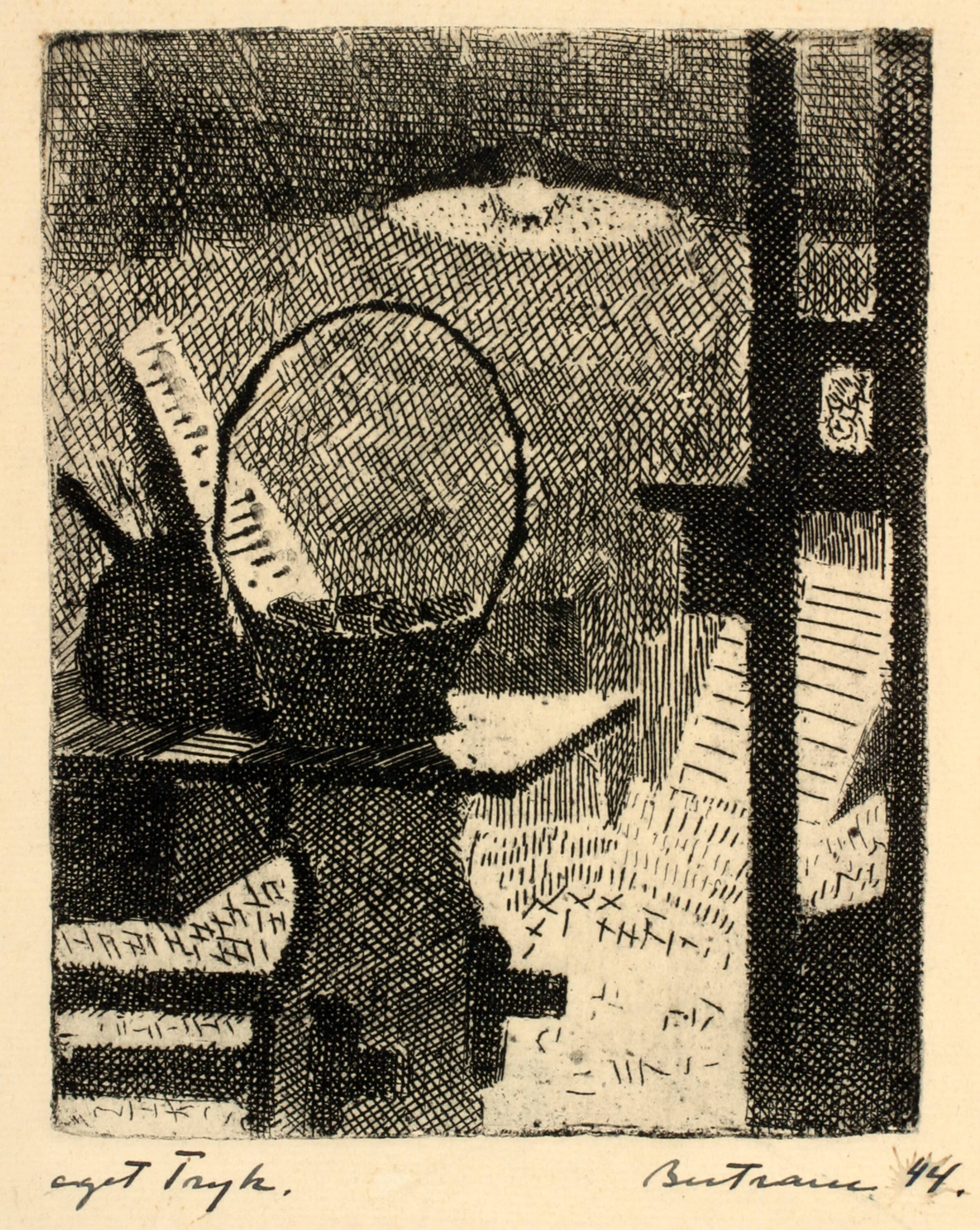 Opstilling under lampe, Helge Bertram, 1944