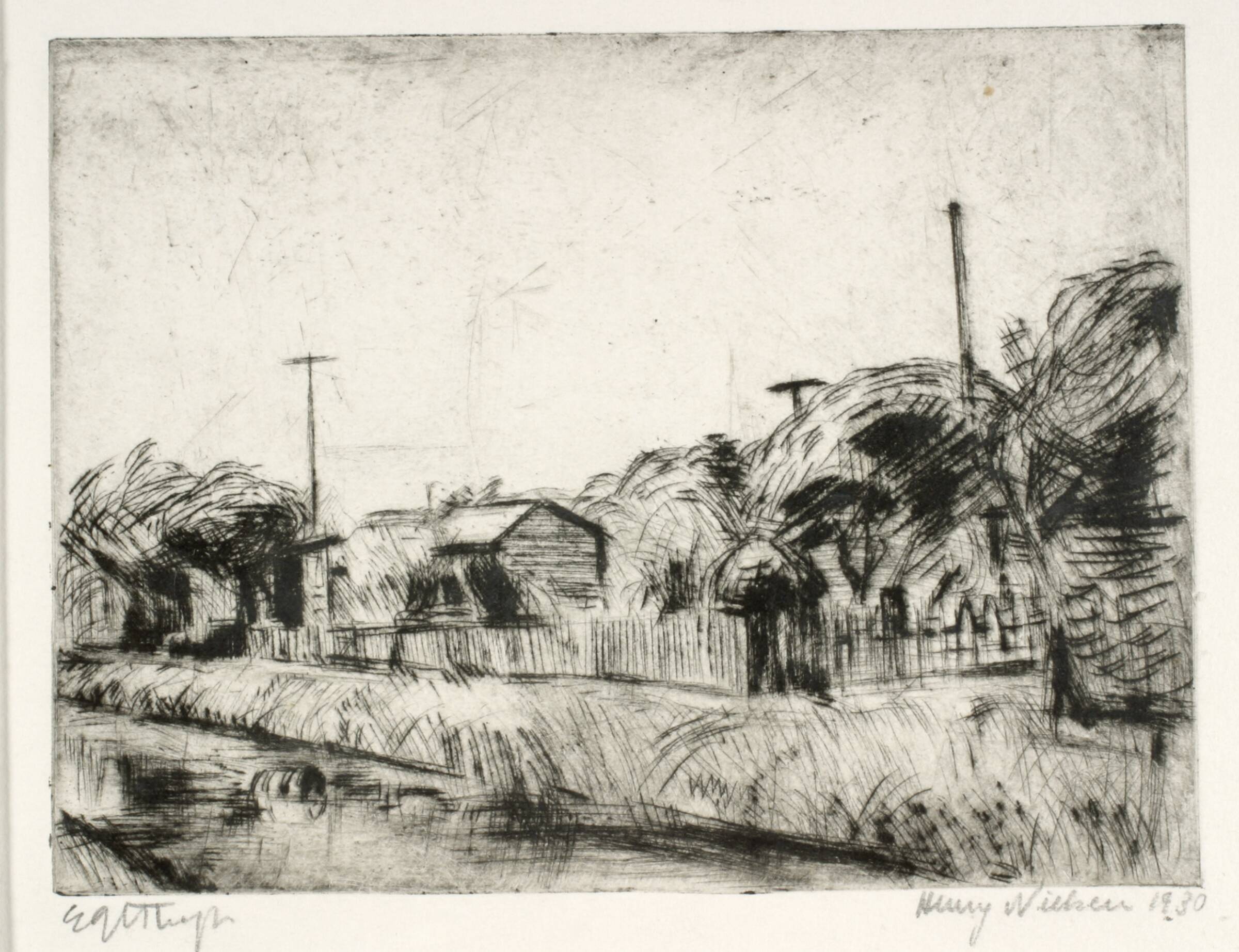 Kolonihaver ved kanal, Henry Nielsen, 1930