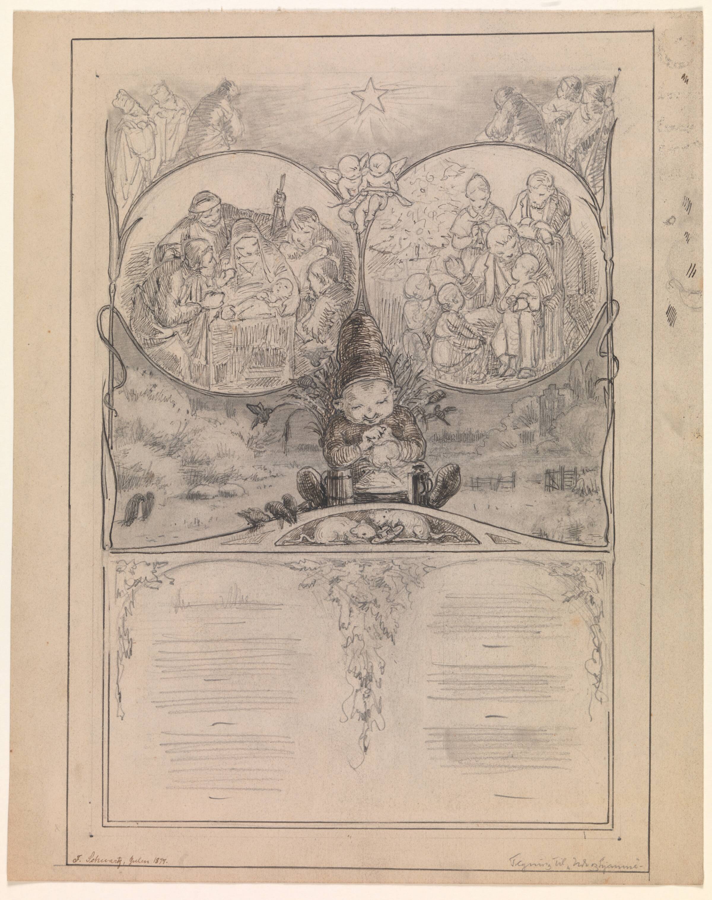 Udkast til illustration til "Ude og hjemme", Frans Schwartz, 1877