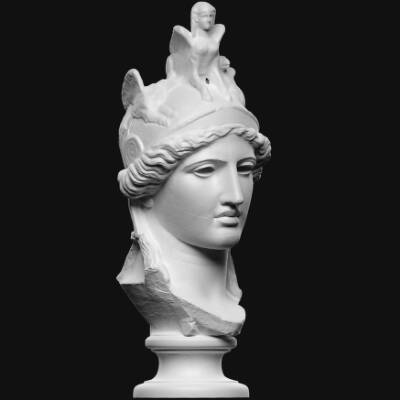 Hoved fra statuen Athena Hope med hjelm med sfinks og griffe