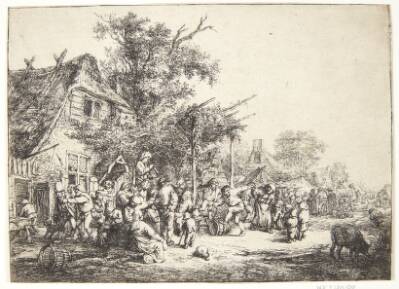 Dansende bønder ved et herberg