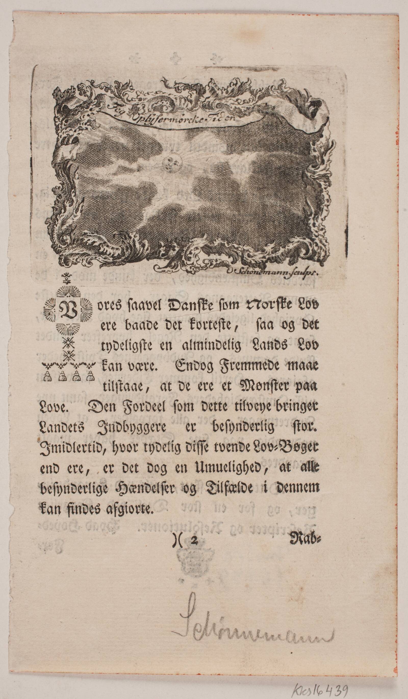 Vignet med måne imellem skyer, Schönemann, 1800-1849