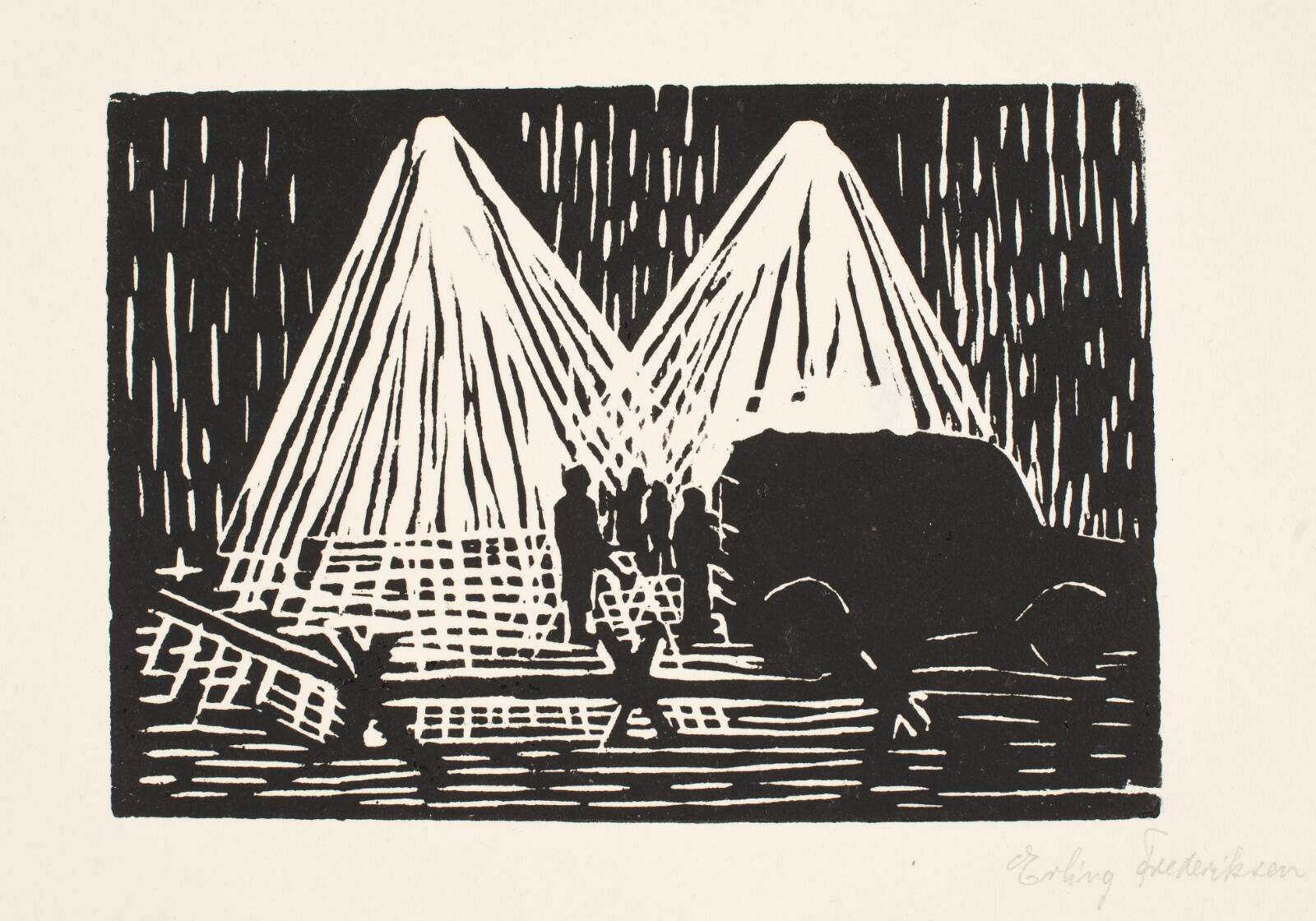 "Lyskastere ved Shellhuset", Erling Frederiksen, 1944