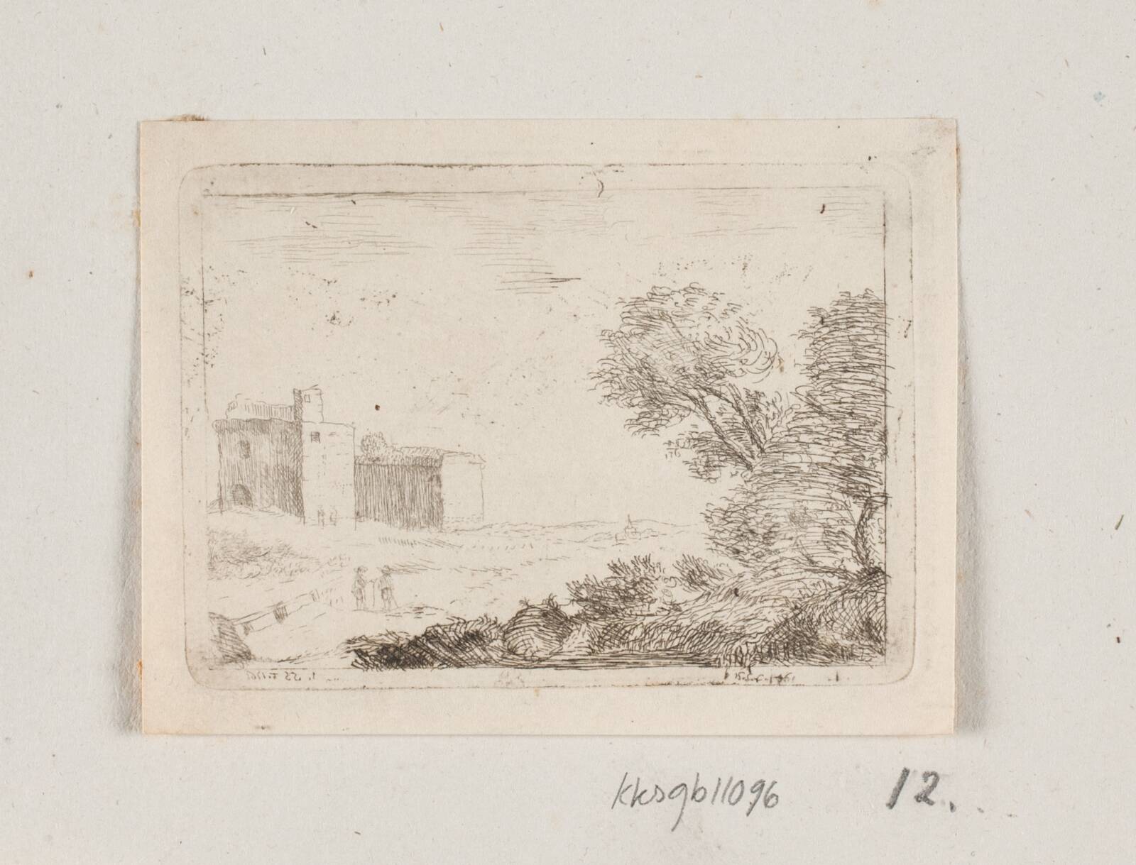 Landskab med bygning, B. Flügge, 1761