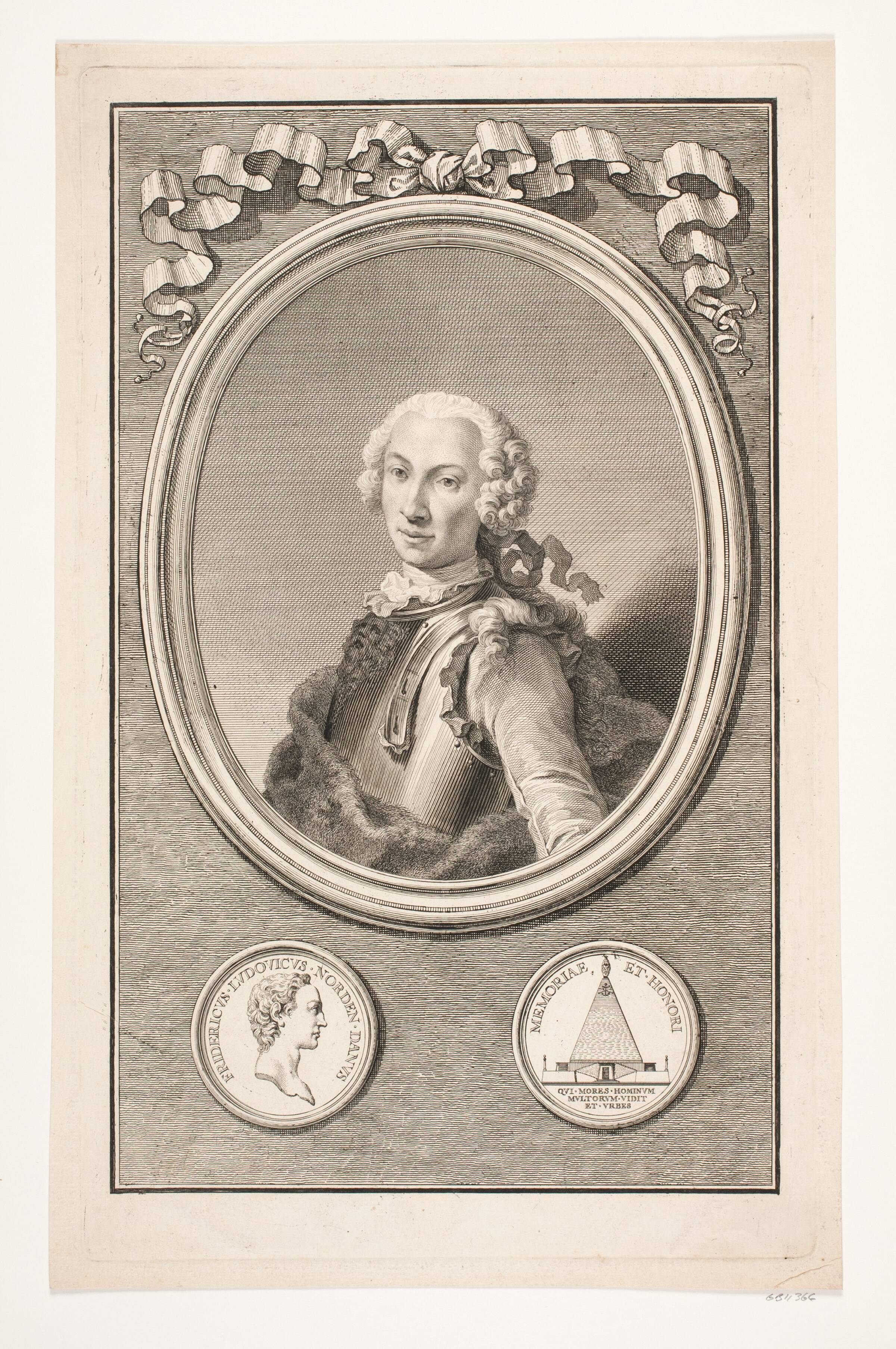Portræt af Frederik Lodvig Norden. Illustration til Frederik Lodvig Norden, "Voyage d'Egypte et de Nubie", København 1755, Marcus Tuscher, 1755