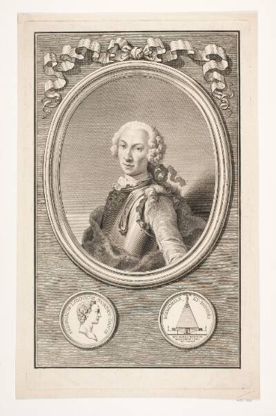 Portræt af Frederik Lodvig Norden. Illustration til Frederik Lodvig Norden, "Voyage d'Egypte et de Nubie", København 1755