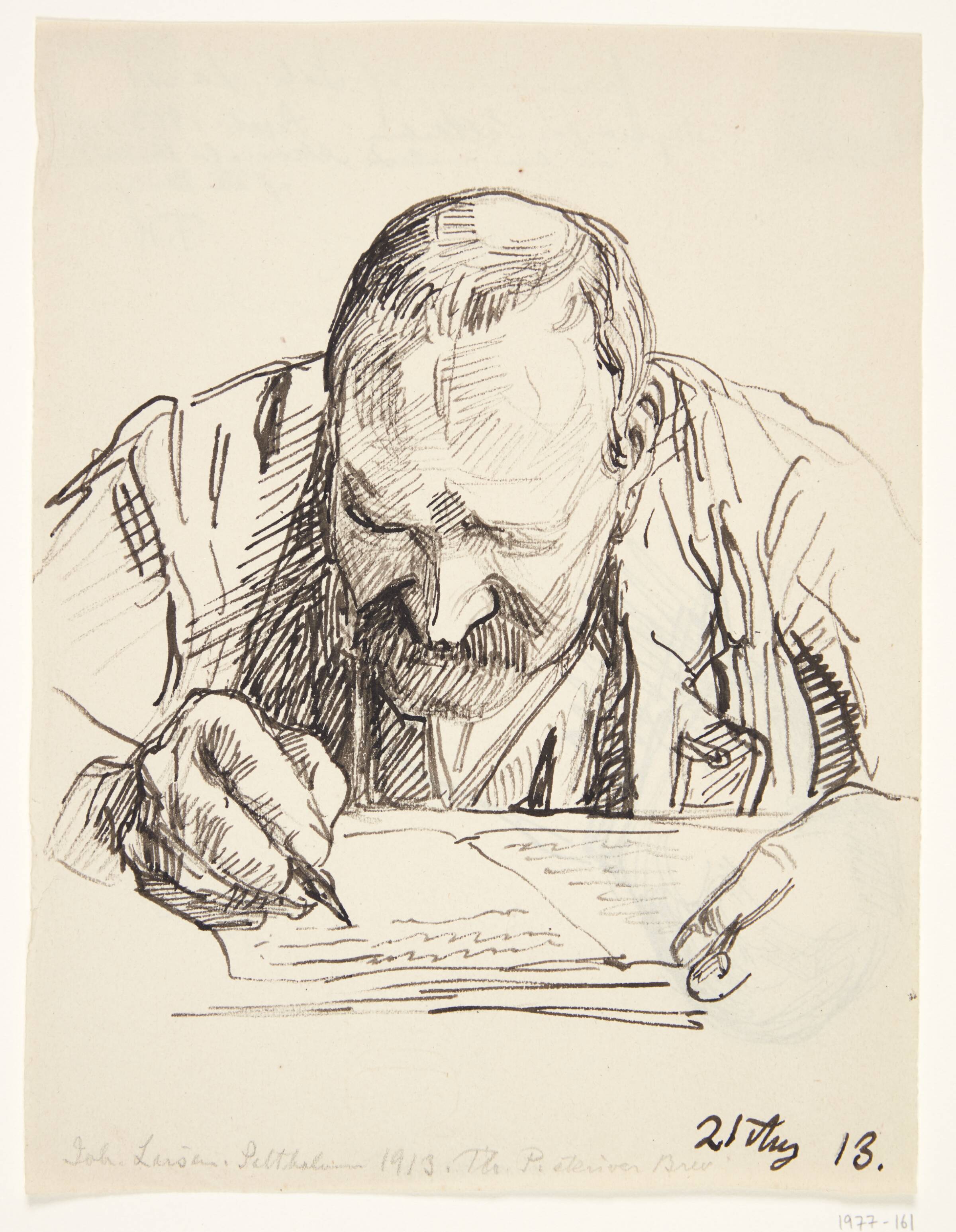 Portræt af Th. Philipsen, skrivende. Saltholmen, Johannes Larsen, 1913