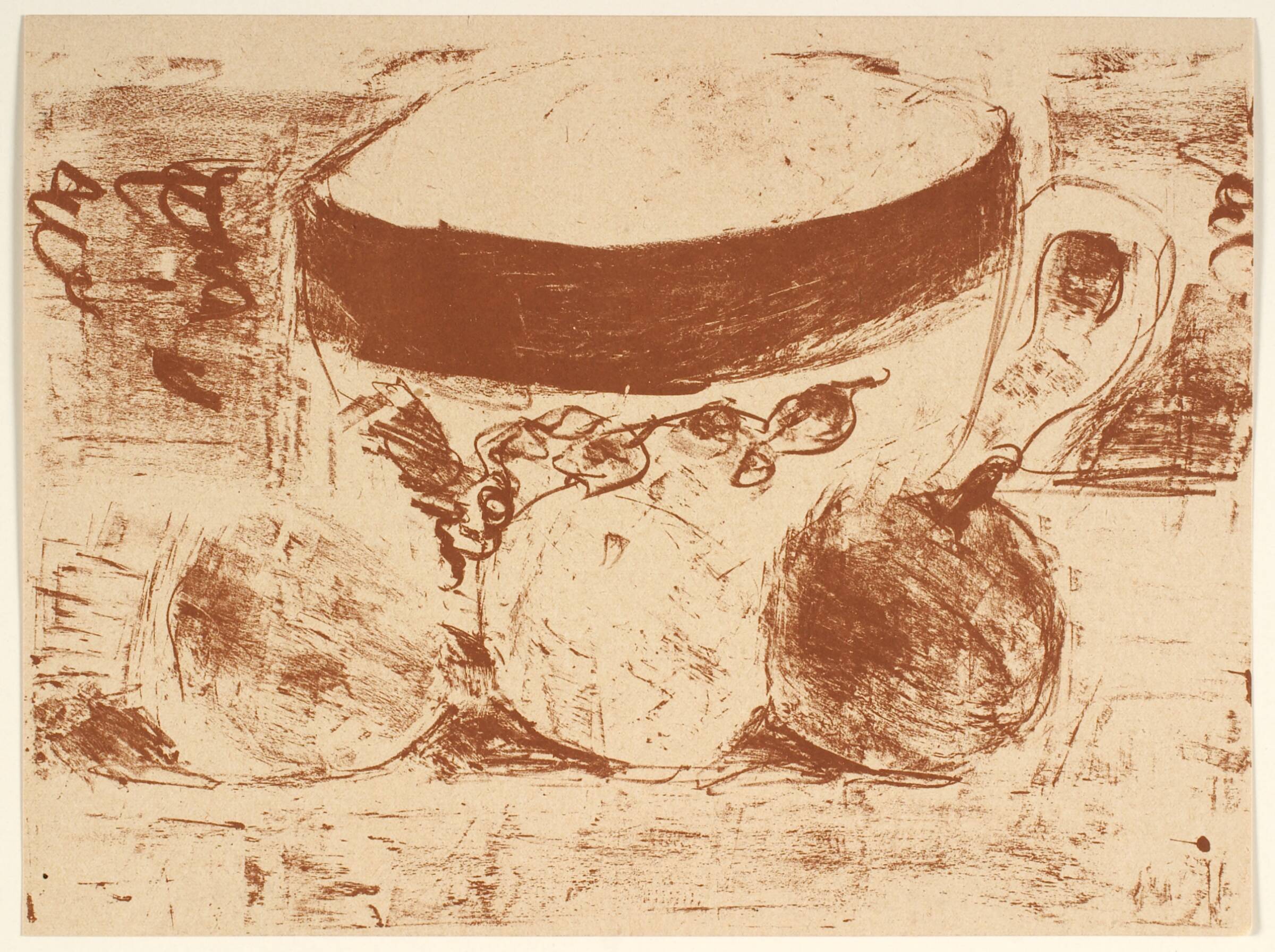Opstilling med kop og frugt, Karl Larsen, 1920
