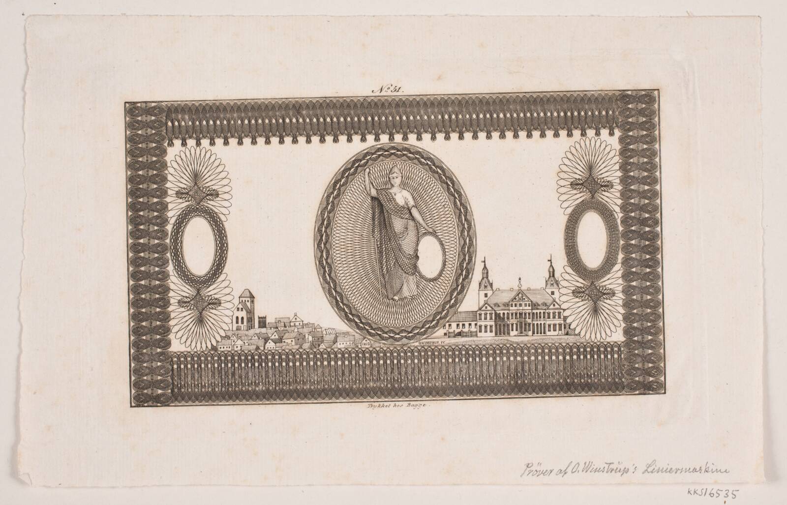 Prøve af Winstrups liniermaskine, O. Winstrup, 1800-1849