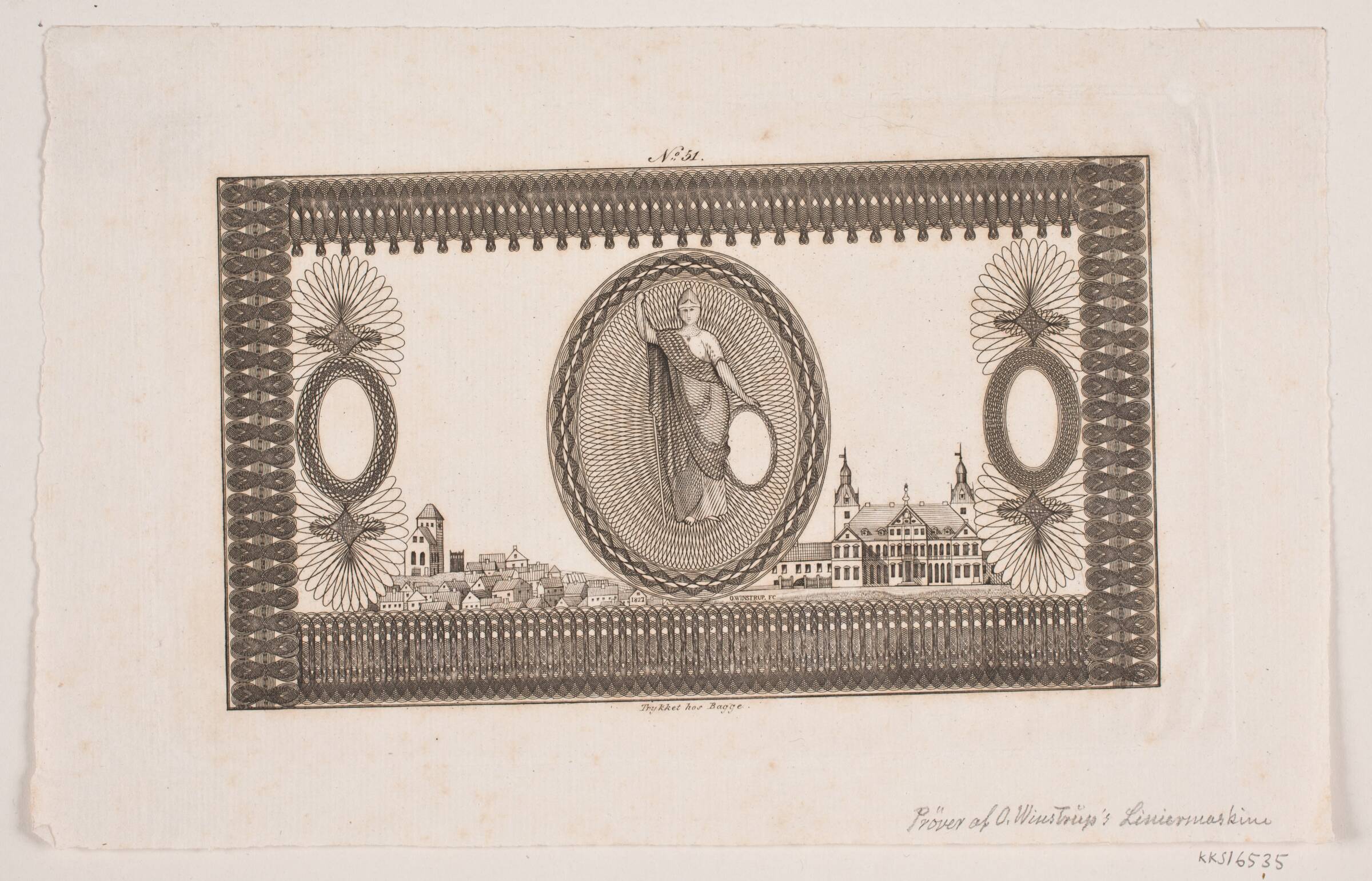 Prøve af Winstrups liniermaskine, O. Winstrup, 1800-1849