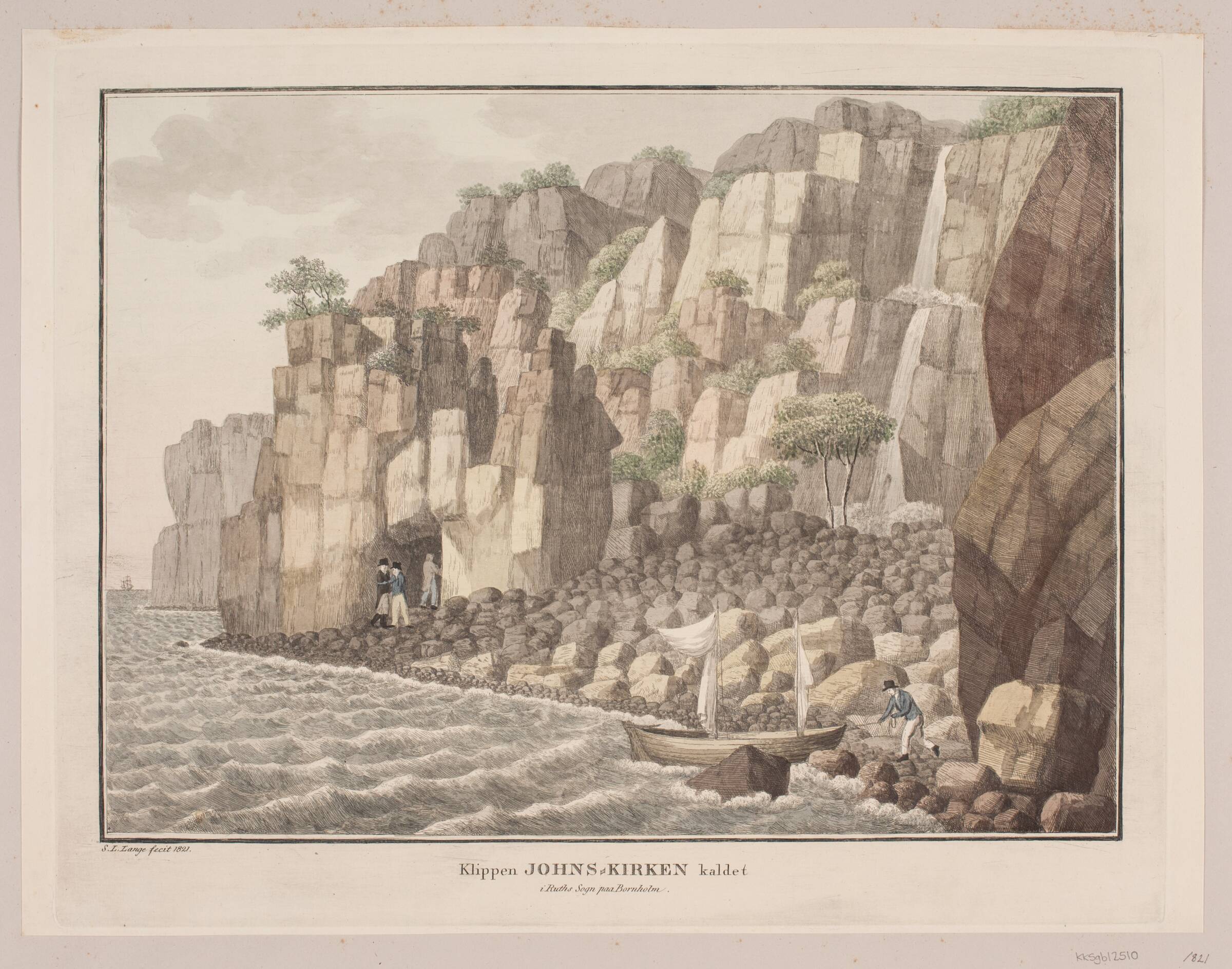 Klippen kaldet Jons Kirken i Ruths Sogn på Bornholm, Søren L. Lange, 1821