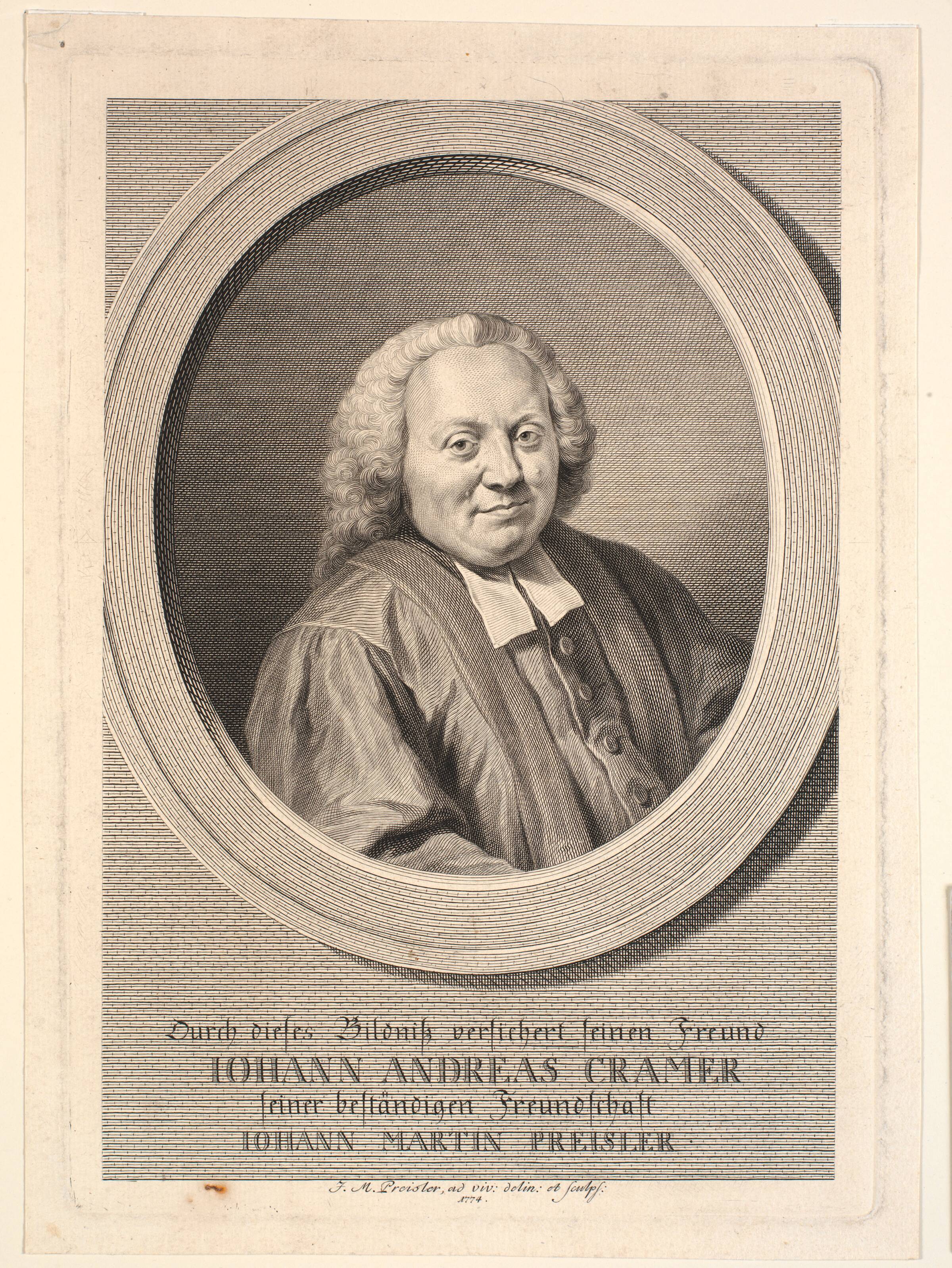Portræt af Johan Andreas Cramer., J.M. Preisler, 1774