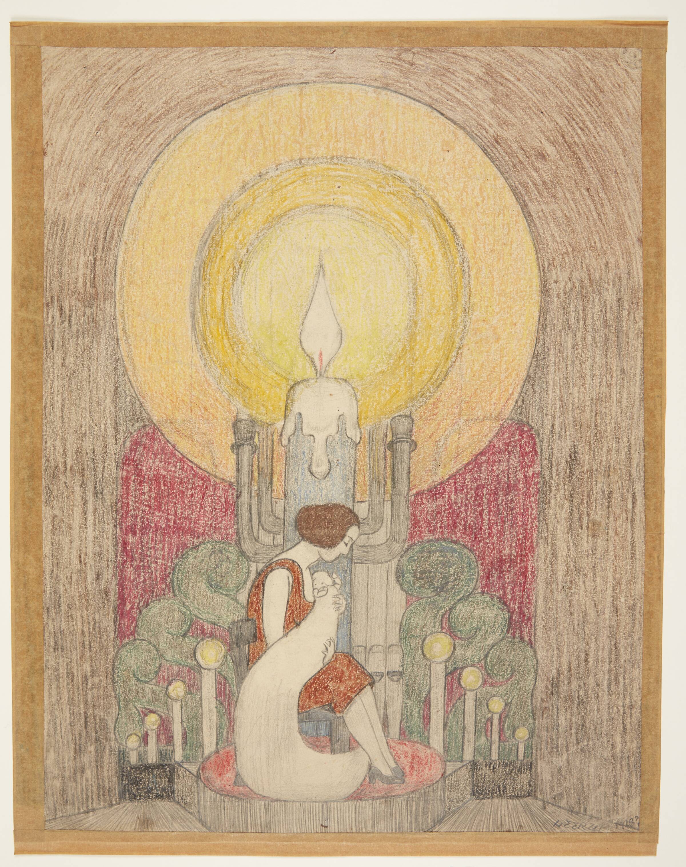 Komposition. Mor med barn foran orgel-alter-lys, Henry Heerup, 1926-1930