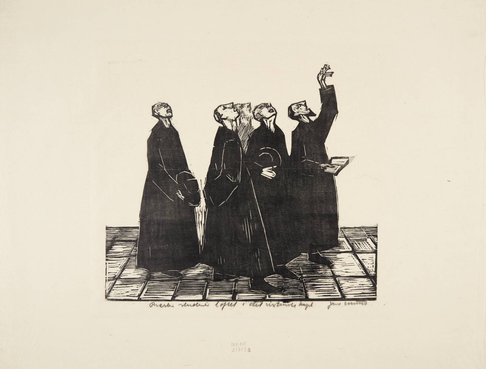 "Præster studerer loftet i det sixtinske kapel", Jane Muus, 1956