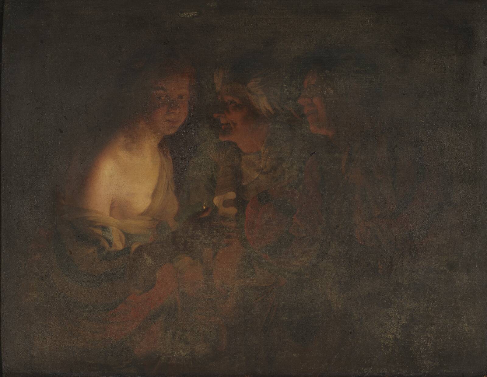 Young Woman with a Candlestick, Old Woman and a Violin Player, by Gerard van Honthorst, 1605-1656