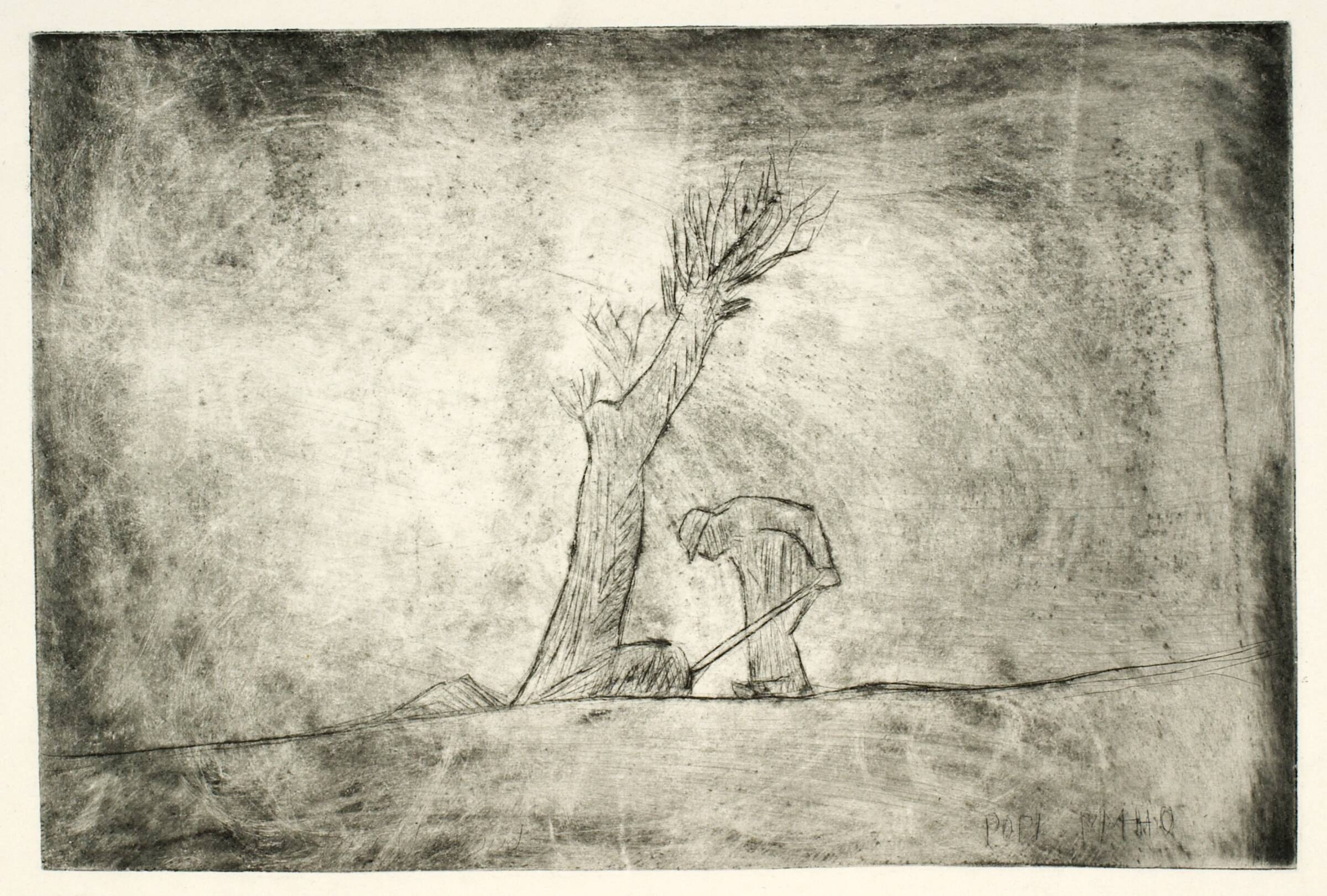 Mand der graver ved et træ, Olivia Holm-Møller, 1909