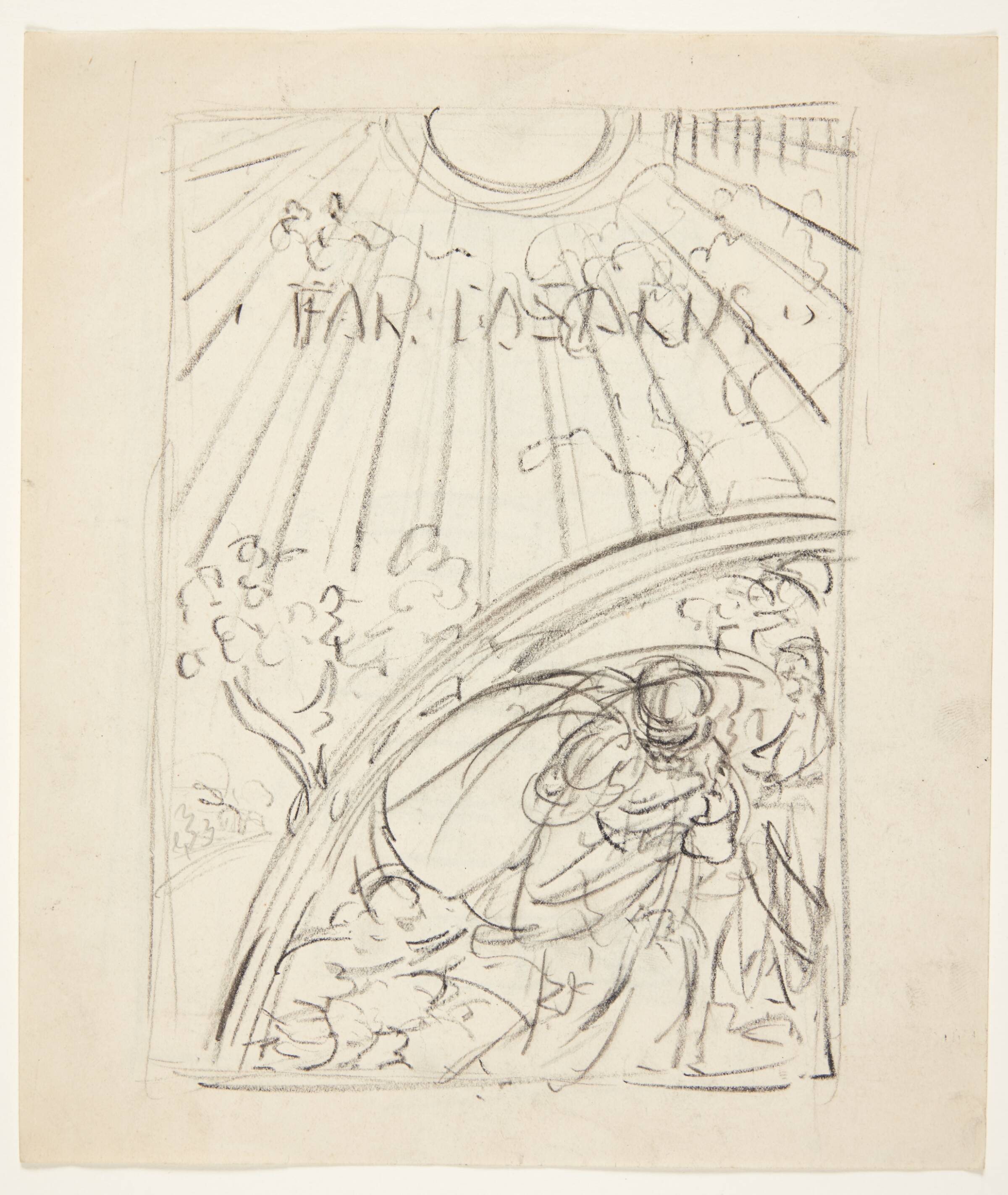 Udkast til bogforside betitlet "Far Lazarus", Aksel Jørgensen, 1920-1929