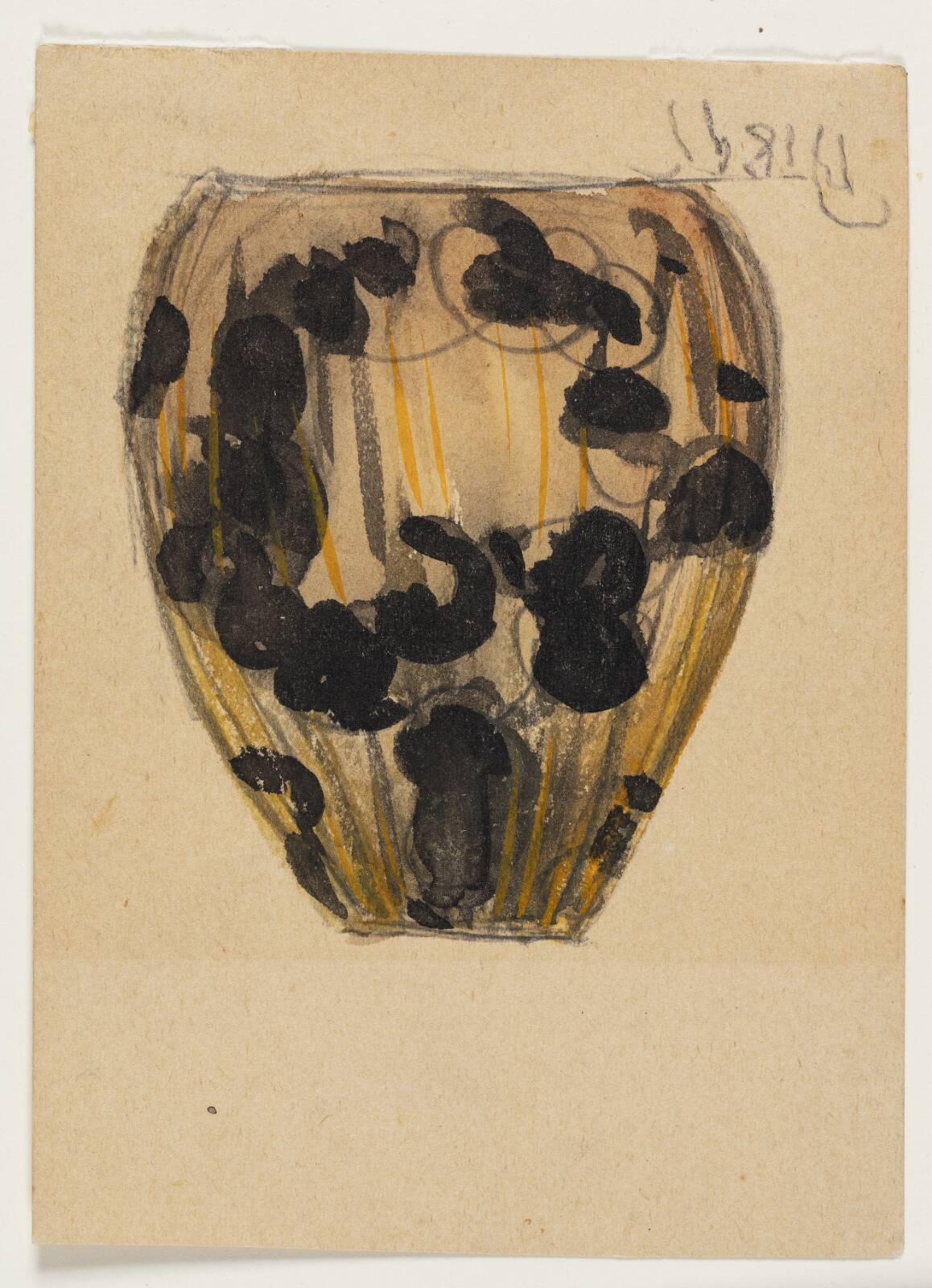 Studie til krukke med sort ornamentik på gul bund, by Thorvald Bindesbøll, 1895