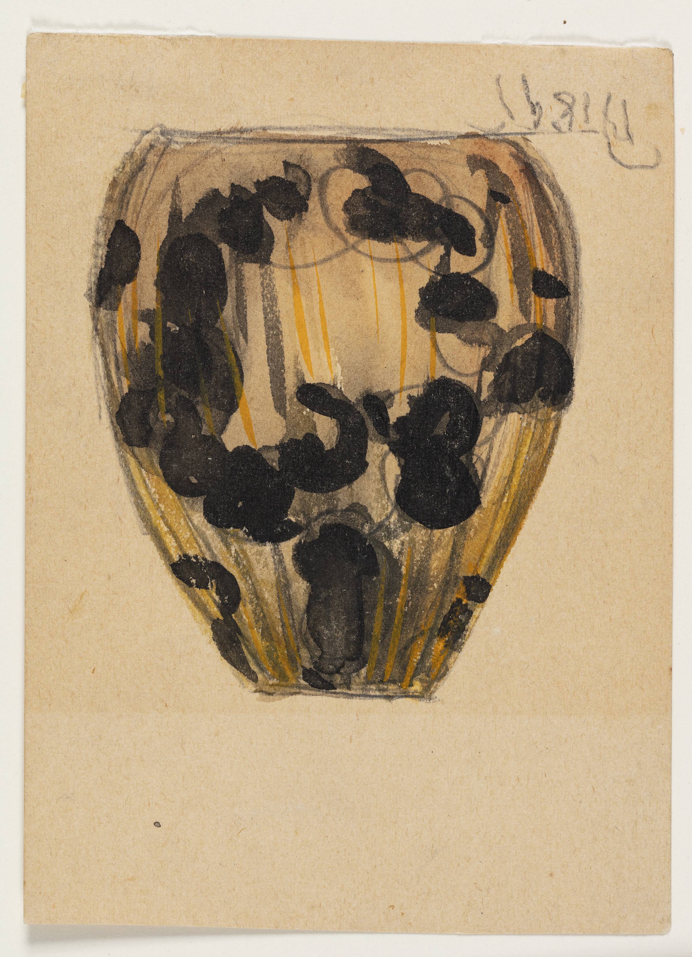 Studie til krukke med sort ornamentik på gul bund, Thorvald Bindesbøll, 1895